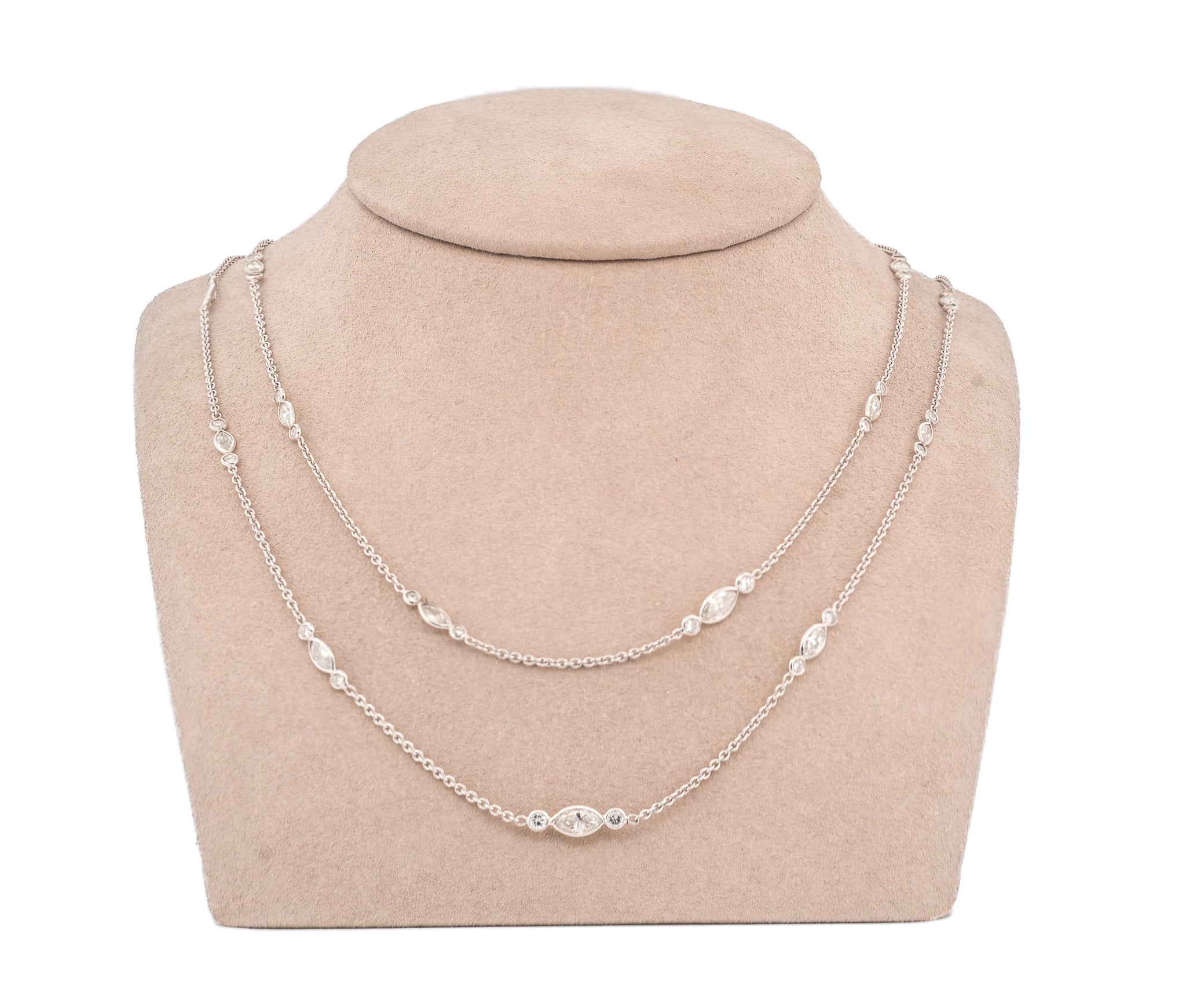 18K White Gold Diamonds By The Yard Necklace (6.0 CTW Marquise and Round Dia.)