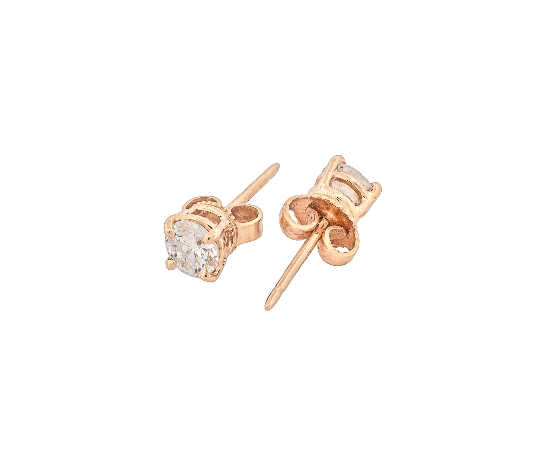 Round Brilliant 0.97 CTW E SI1 E I1 GIA Diamond Studs 14K Yellow Gold