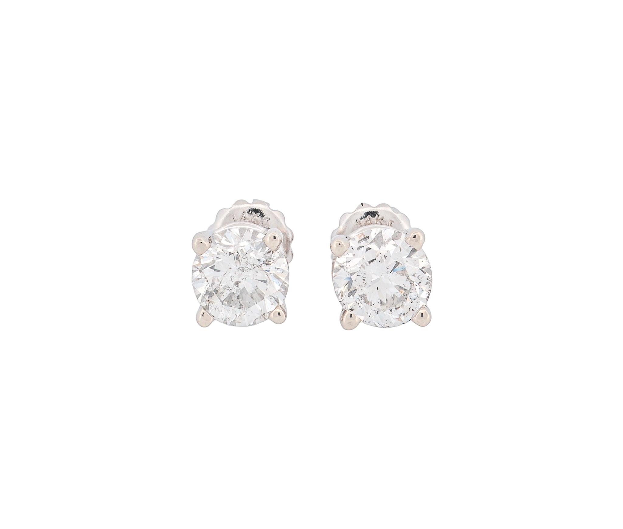 Round Brilliant 1.83 CTW G I1 H I2 GIA Diamond Studs 14K White Gold