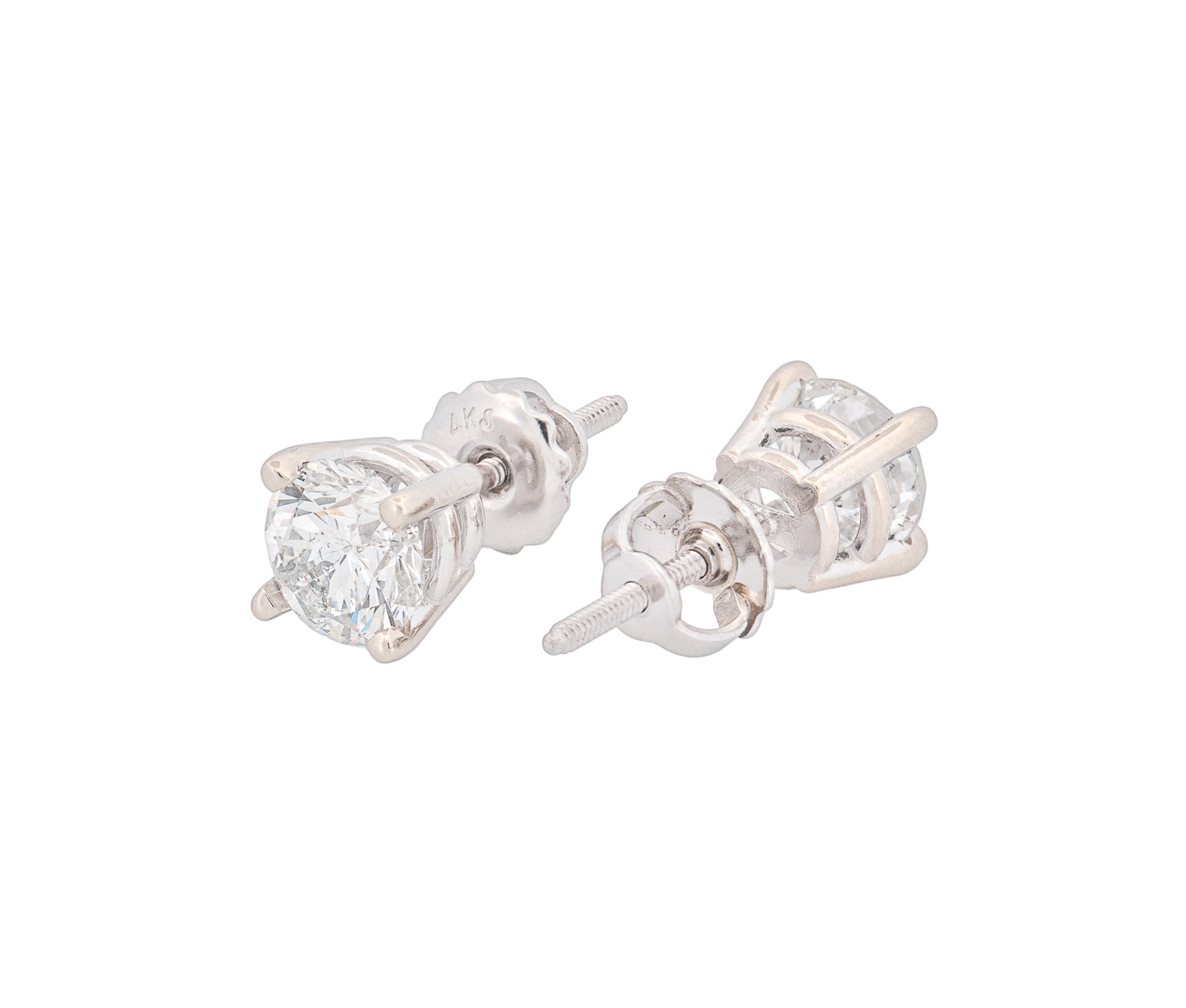 Round Brilliant 1.83 CTW G I1 H I2 GIA Diamond Studs 14K White Gold