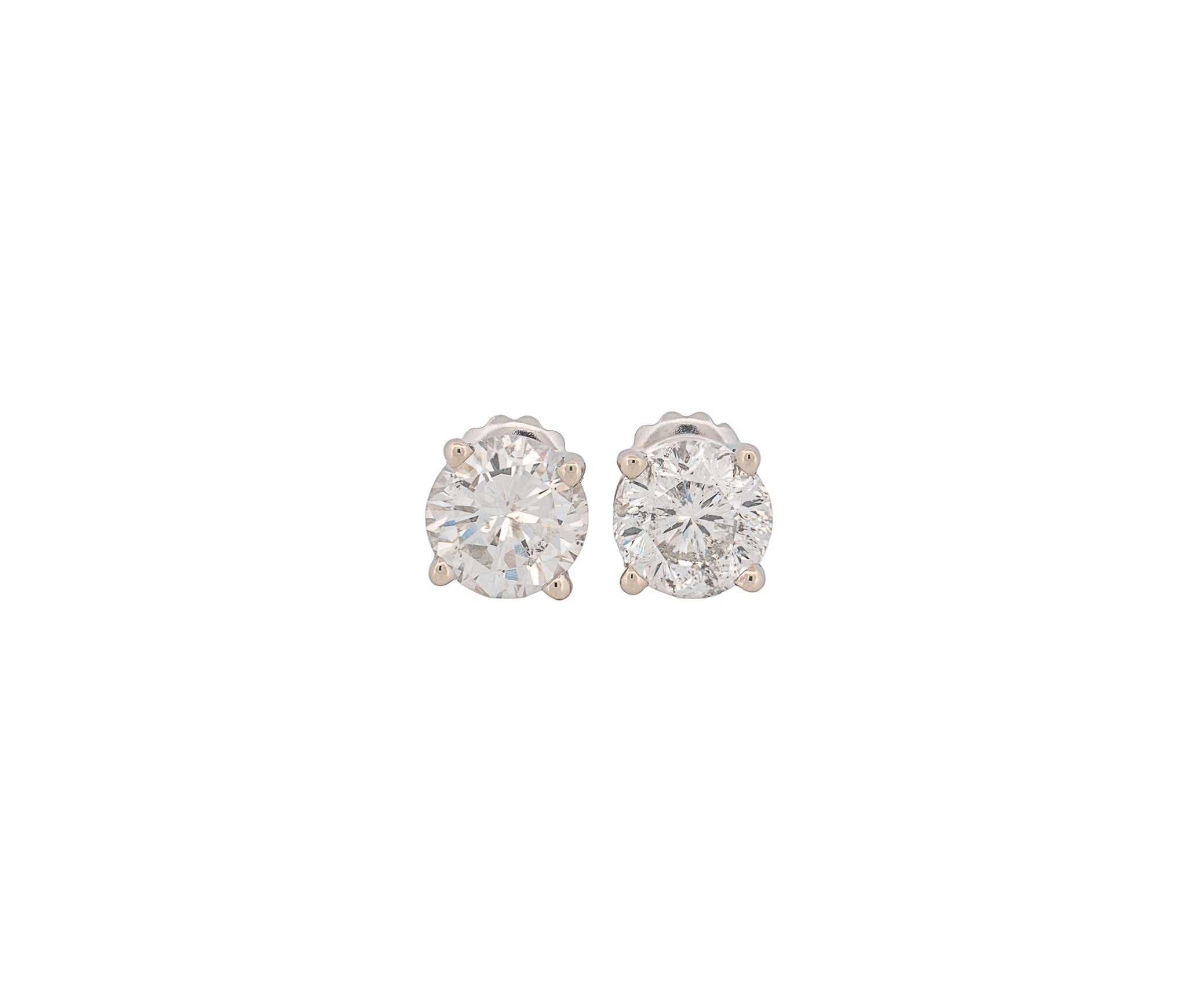 Round Brilliant 2.33 CTW I I1 H I2 GIA Diamond Studs 14K White Gold