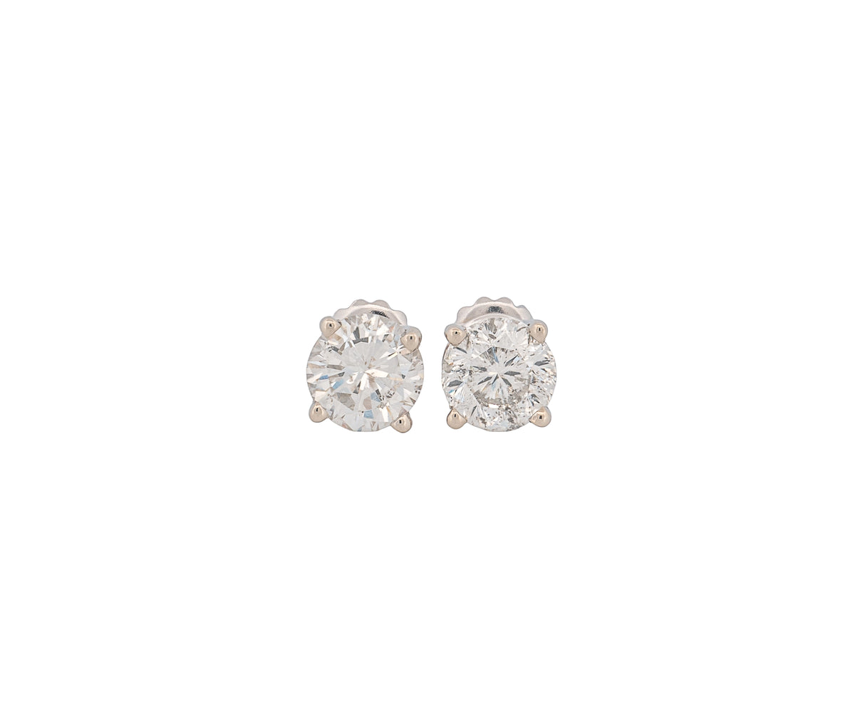 Round Brilliant 2.33 CTW I I1 H I2 GIA Diamond Studs 14K White Gold