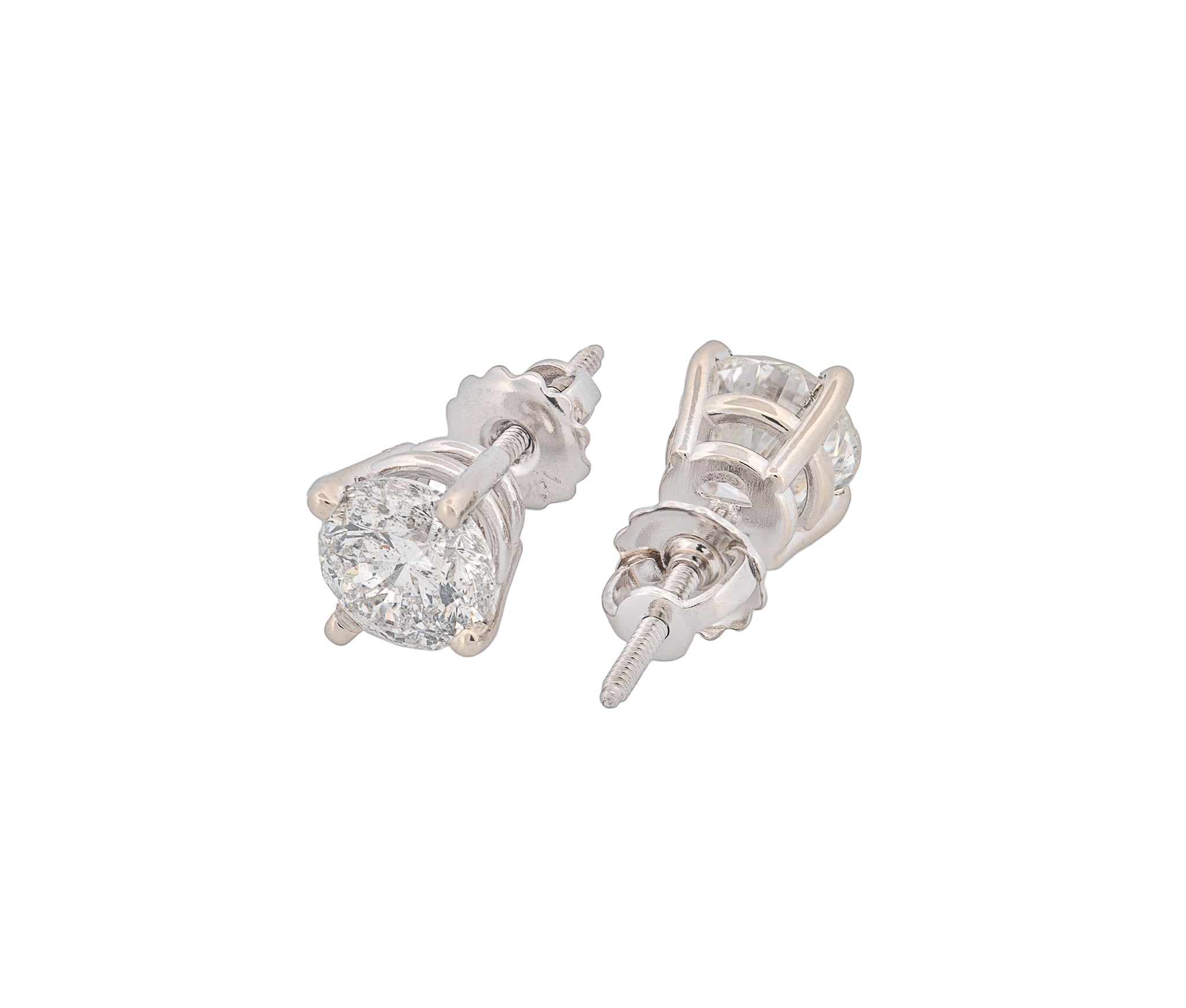 Round Brilliant 2.33 CTW I I1 H I2 GIA Diamond Studs 14K White Gold