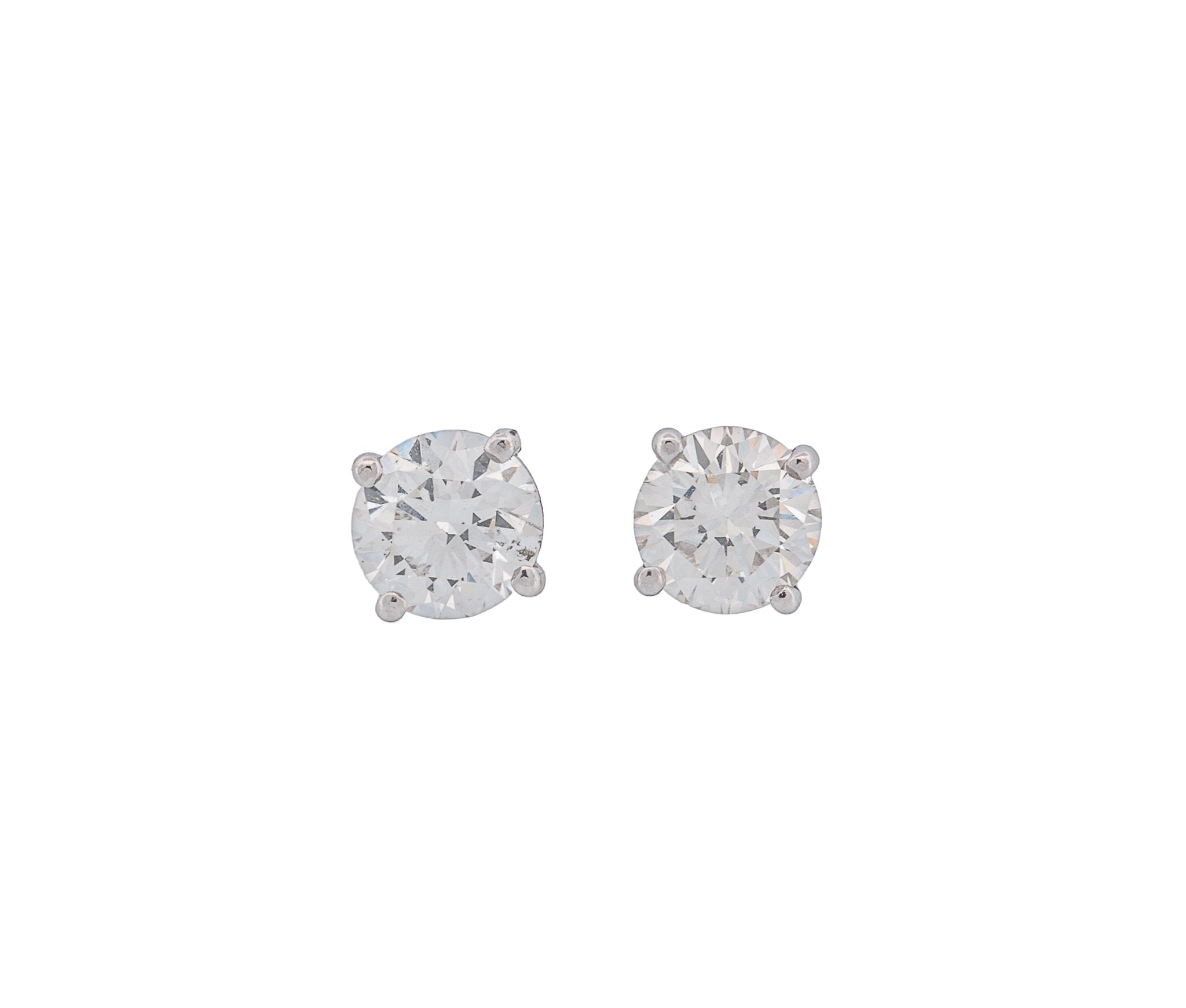 14K White Gold Round Brilliant 1.67 CTW H I1 G SI2 GIA Diamond Studs