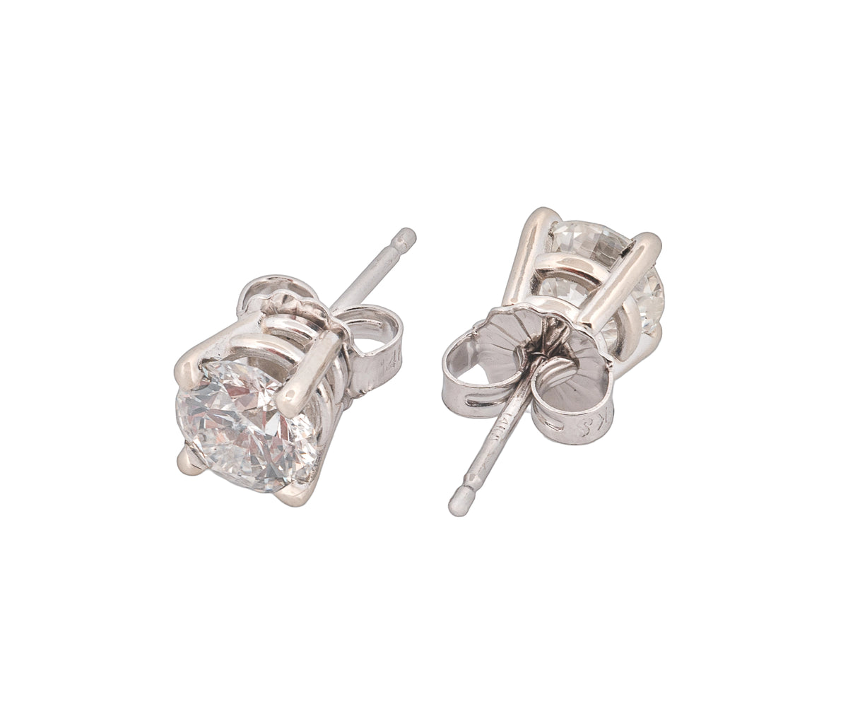 GIA Certified 14K White Gold 1.00Ct I-J SI2-I1 Round Diamond Stud Earrings