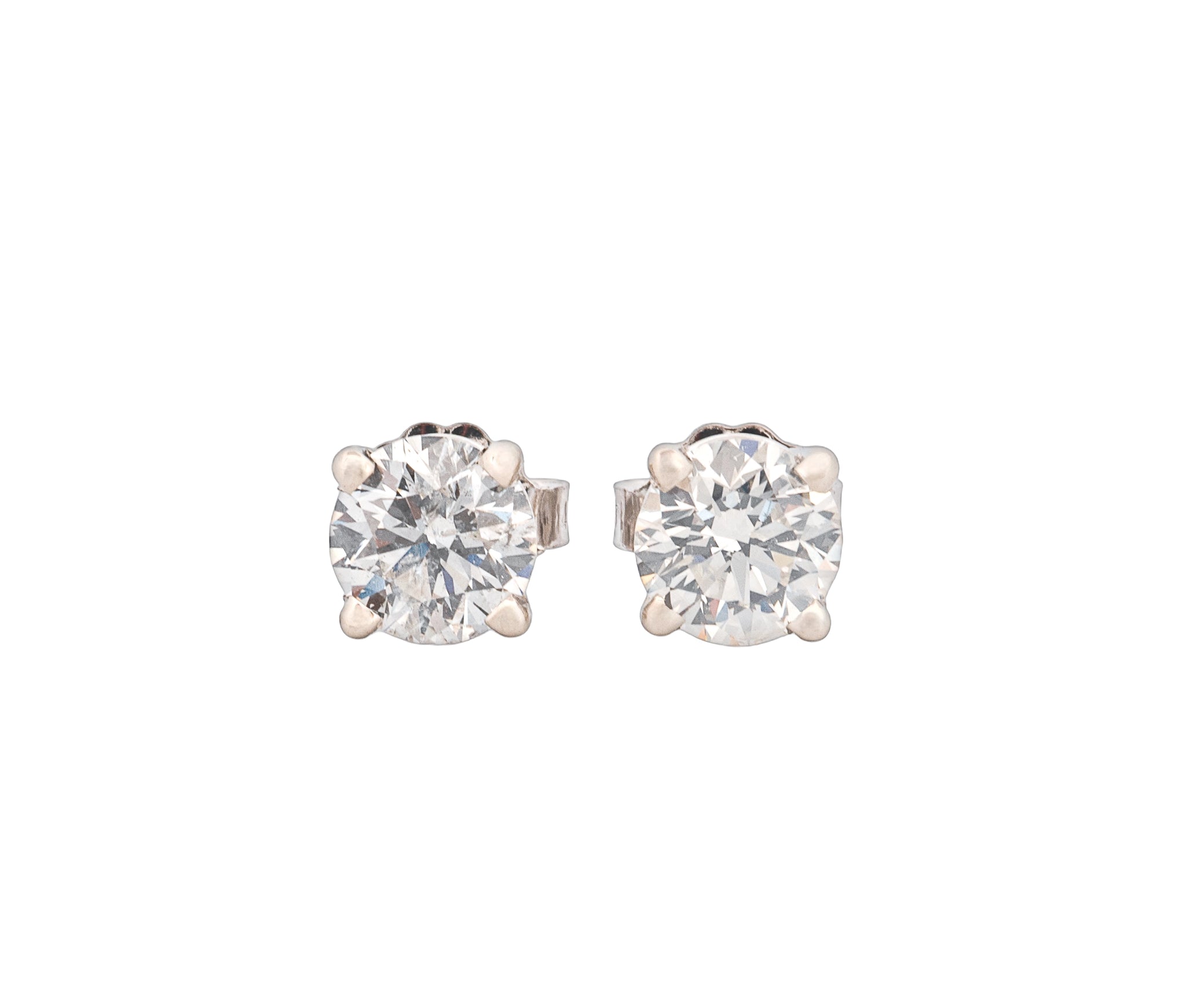 GIA Certified 14K White Gold 0.85Ct H-J I1-I1 Round Diamond Stud Earrings