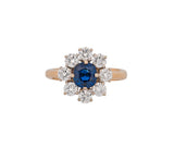 18K Yellow Gold Natural Sapphire & Diamond Halo Ring