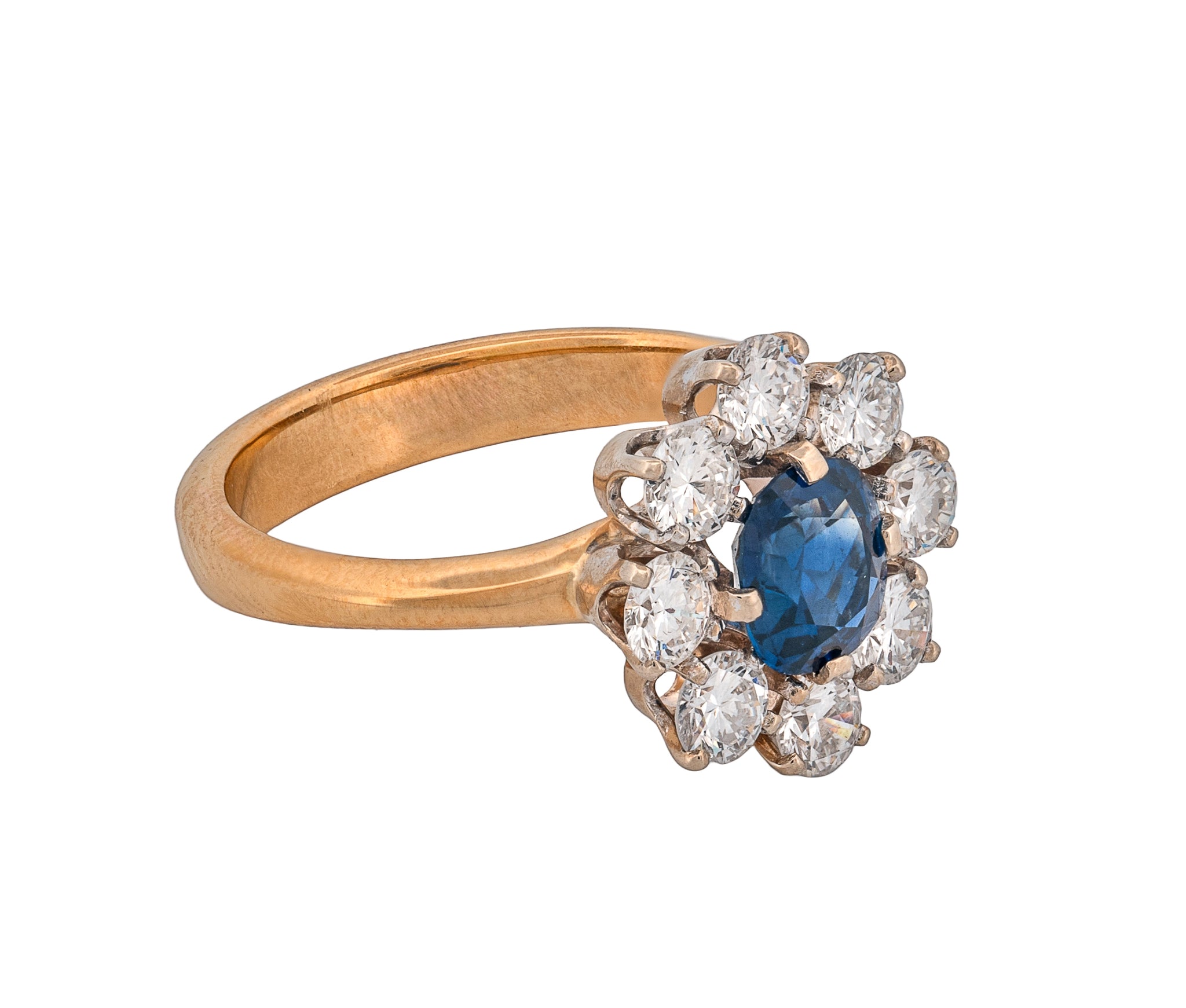 18K Yellow Gold Natural Sapphire & Diamond Halo Ring