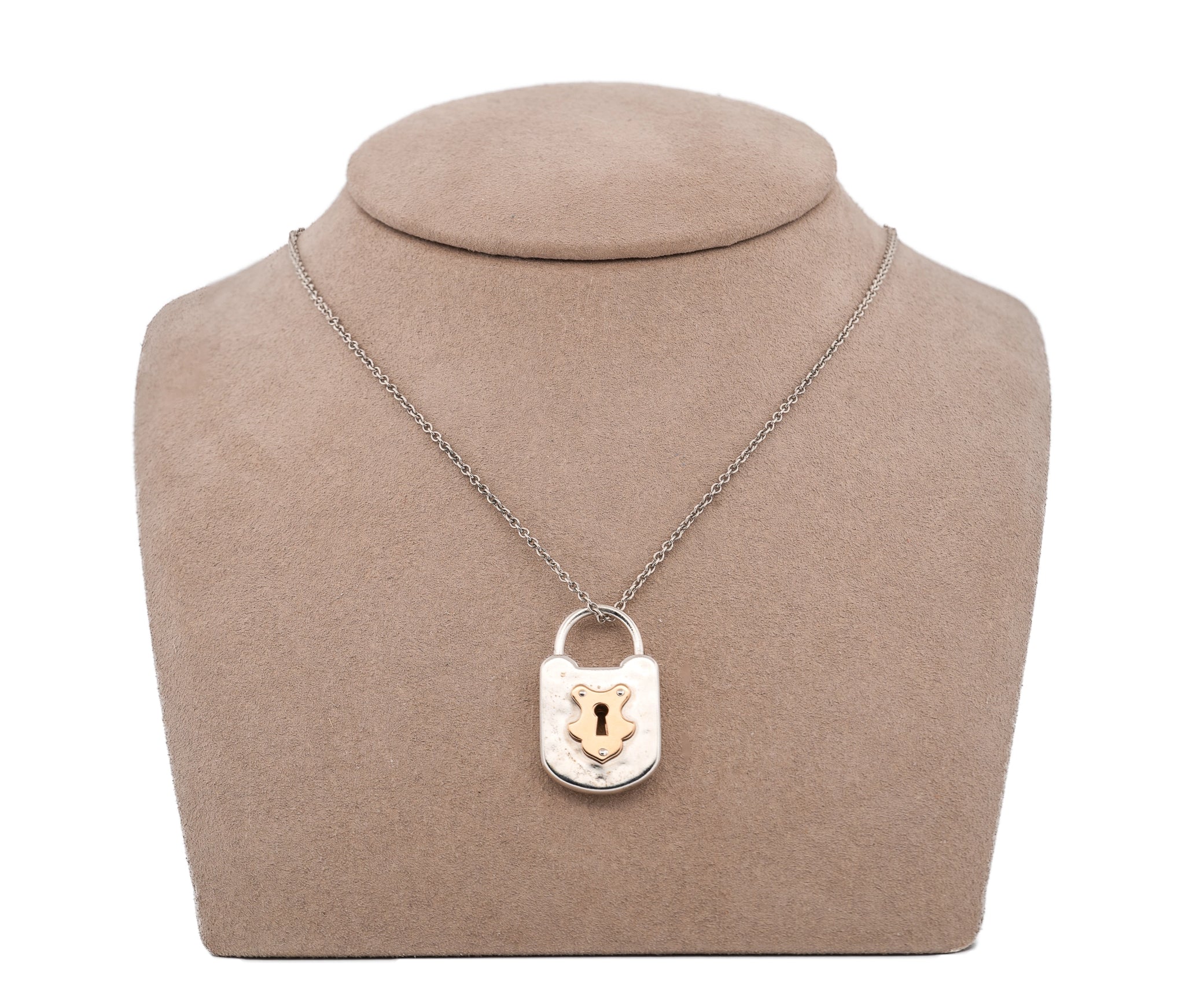 Tiffany & Co. Silver & Rose Gold Textured Hammered Lock Necklace