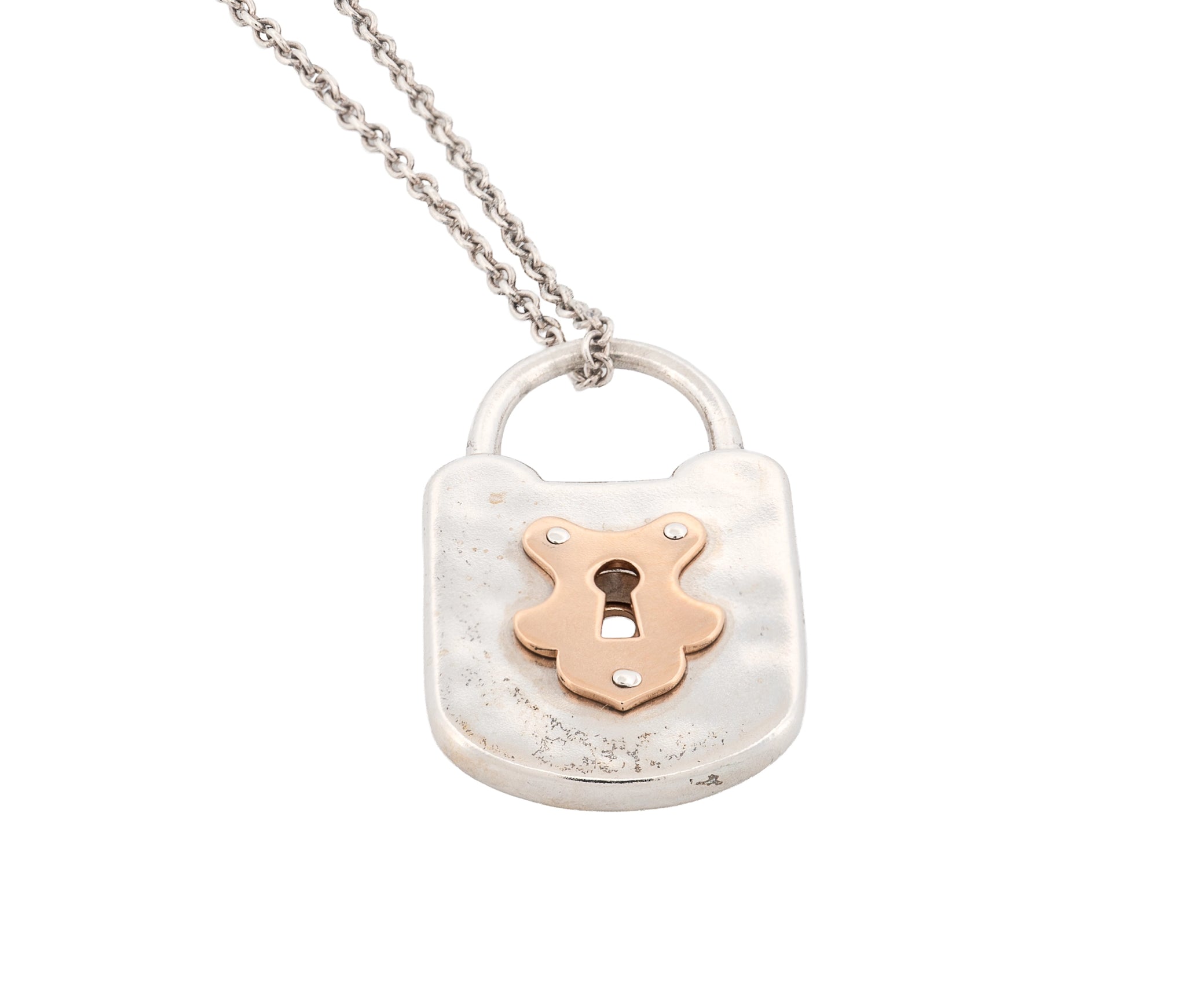 Tiffany & Co. Silver & Rose Gold Textured Hammered Lock Necklace