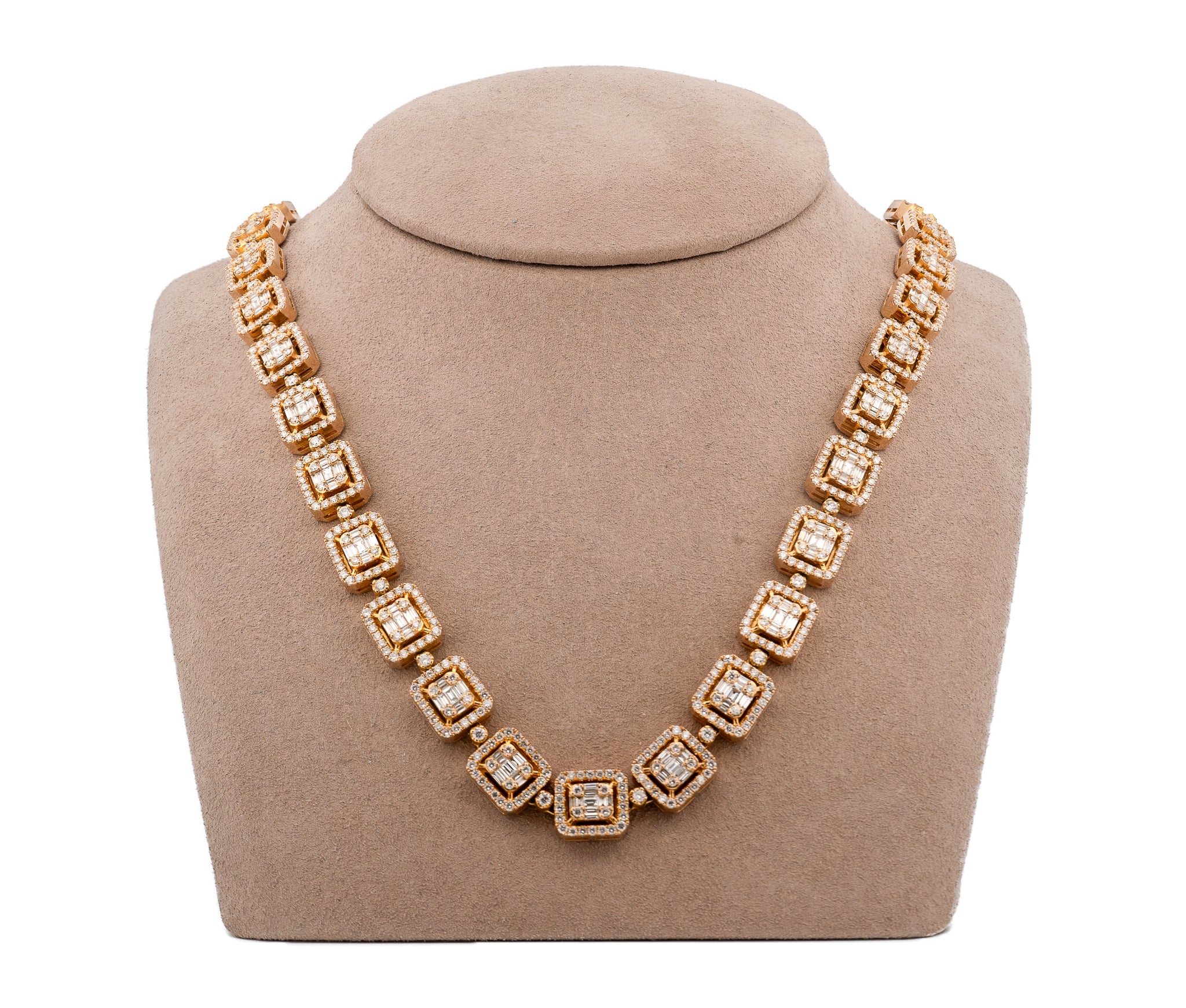 10K Yellow Gold 24 in Diamond Square Link Necklace