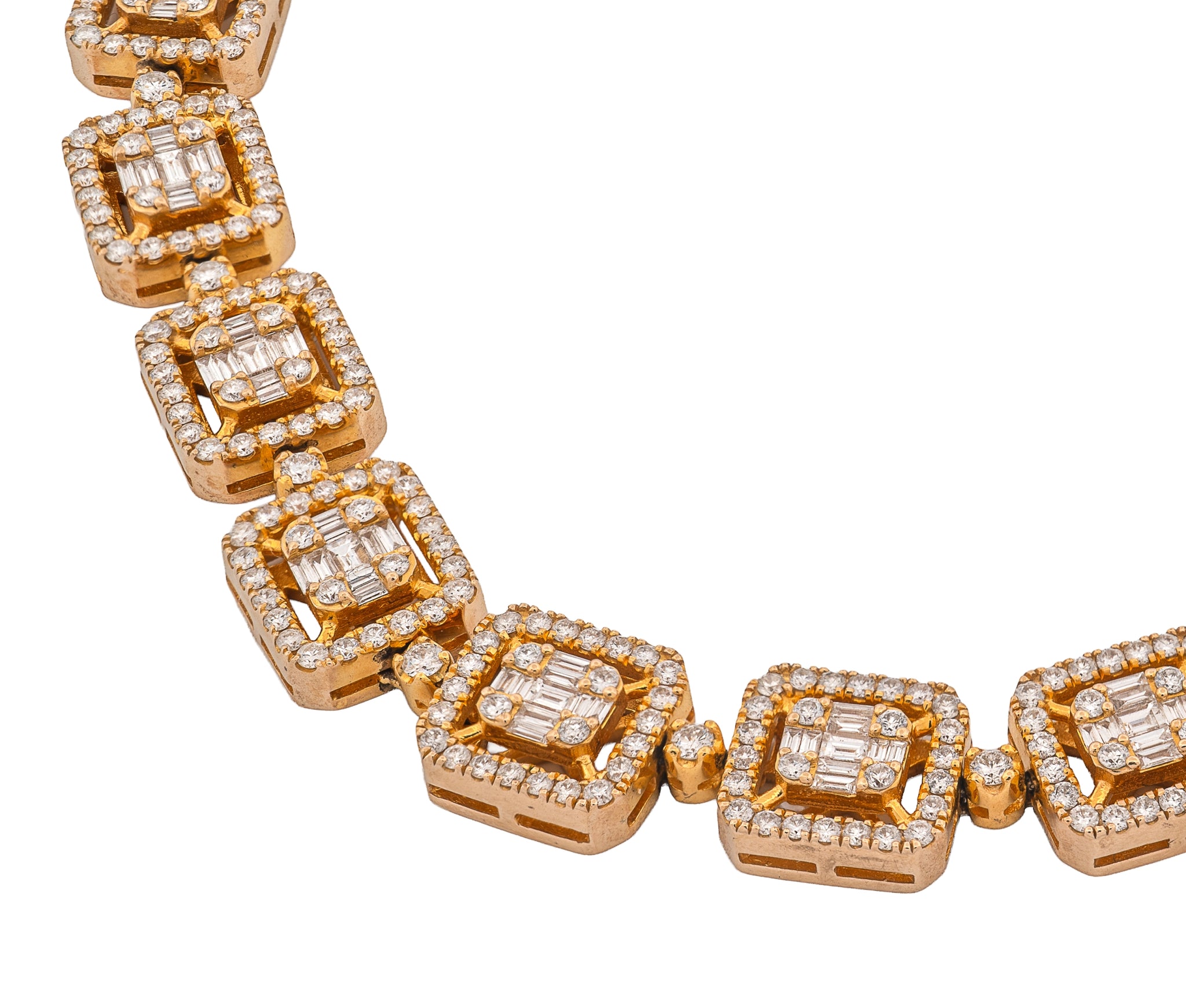 10K Yellow Gold 24 in Diamond Square Link Necklace