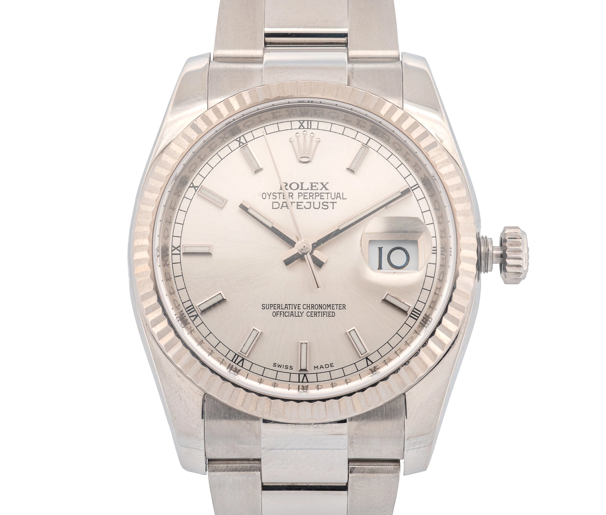 Rolex 36mm Stainless Steel Datejust on new style Oyster band, Oyster dial.