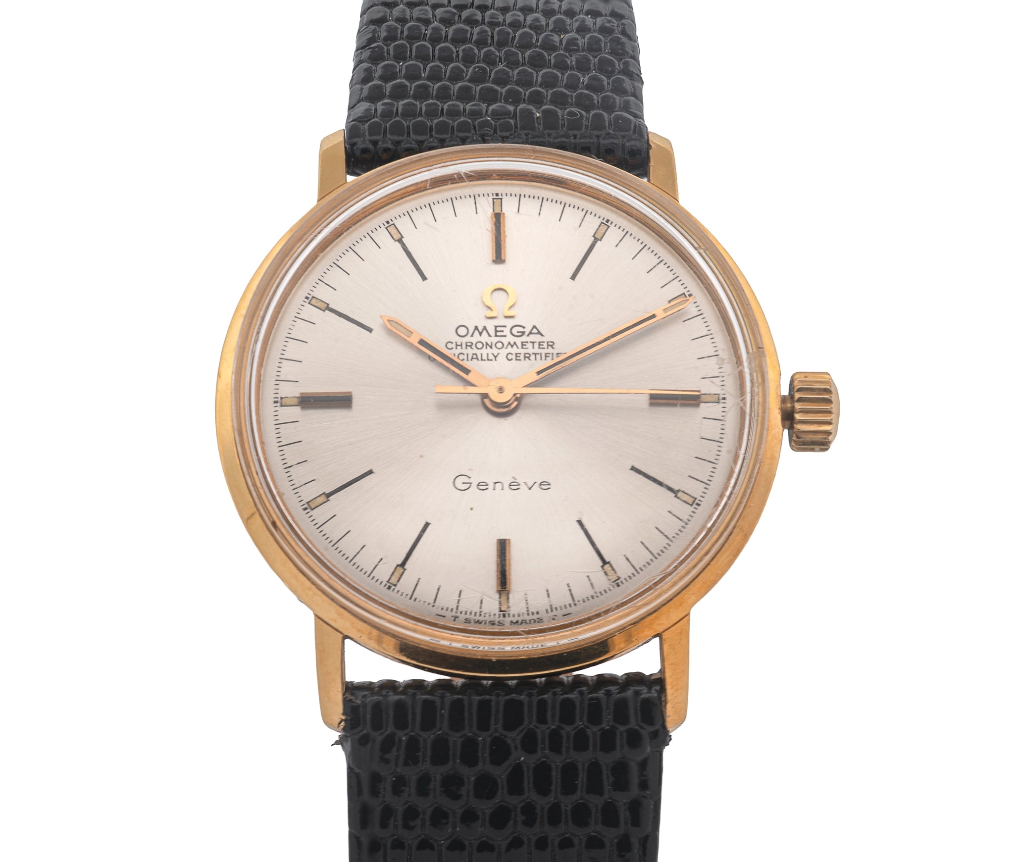 Omega Genève Chronometer 18K Gold Automatic Vintage Dress Watch