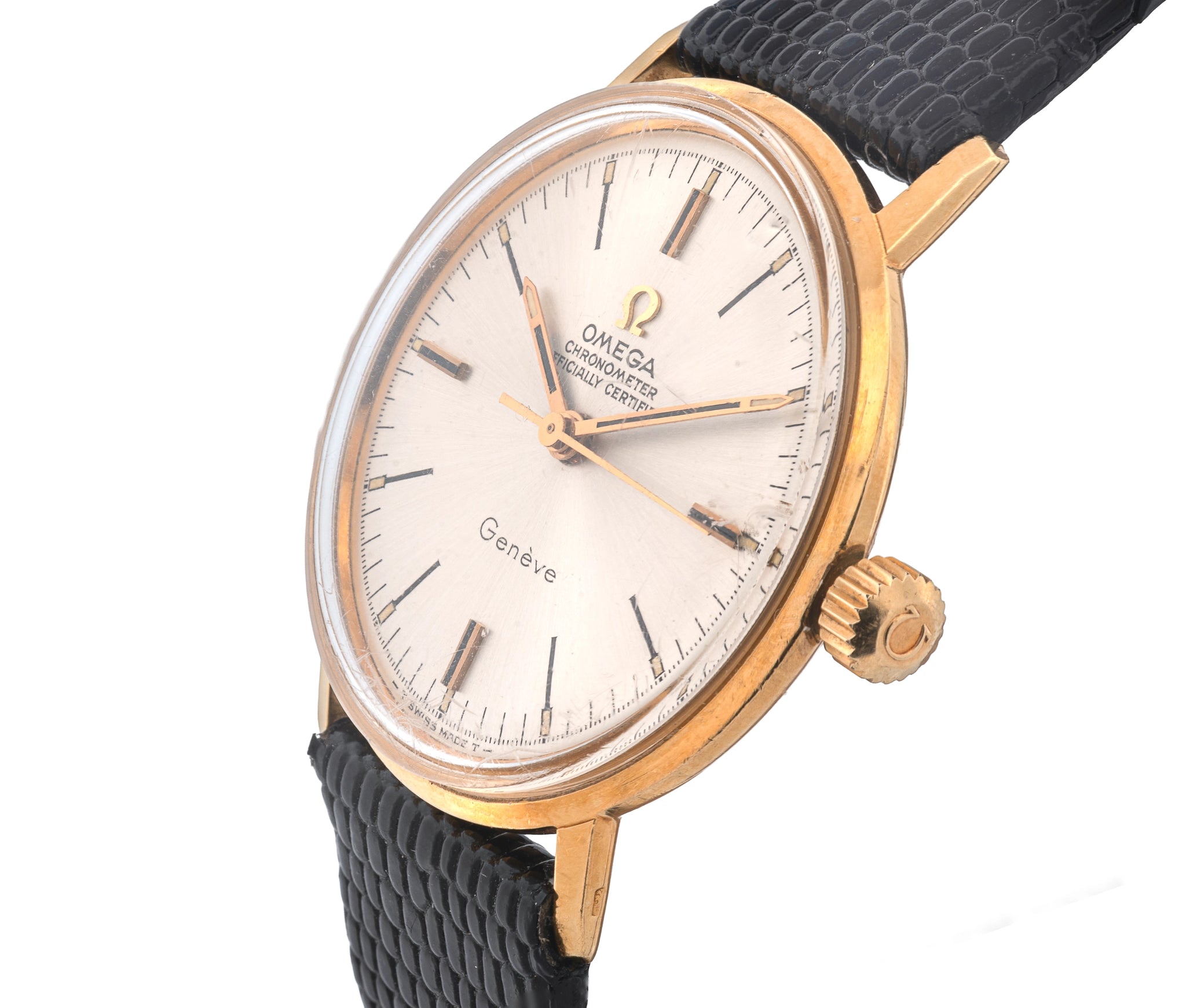 Omega Genève Chronometer 18K Gold Automatic Vintage Dress Watch