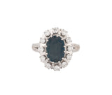14K White Gold Blue Sapphire & Diamond Halo Ring – 3.11 CT