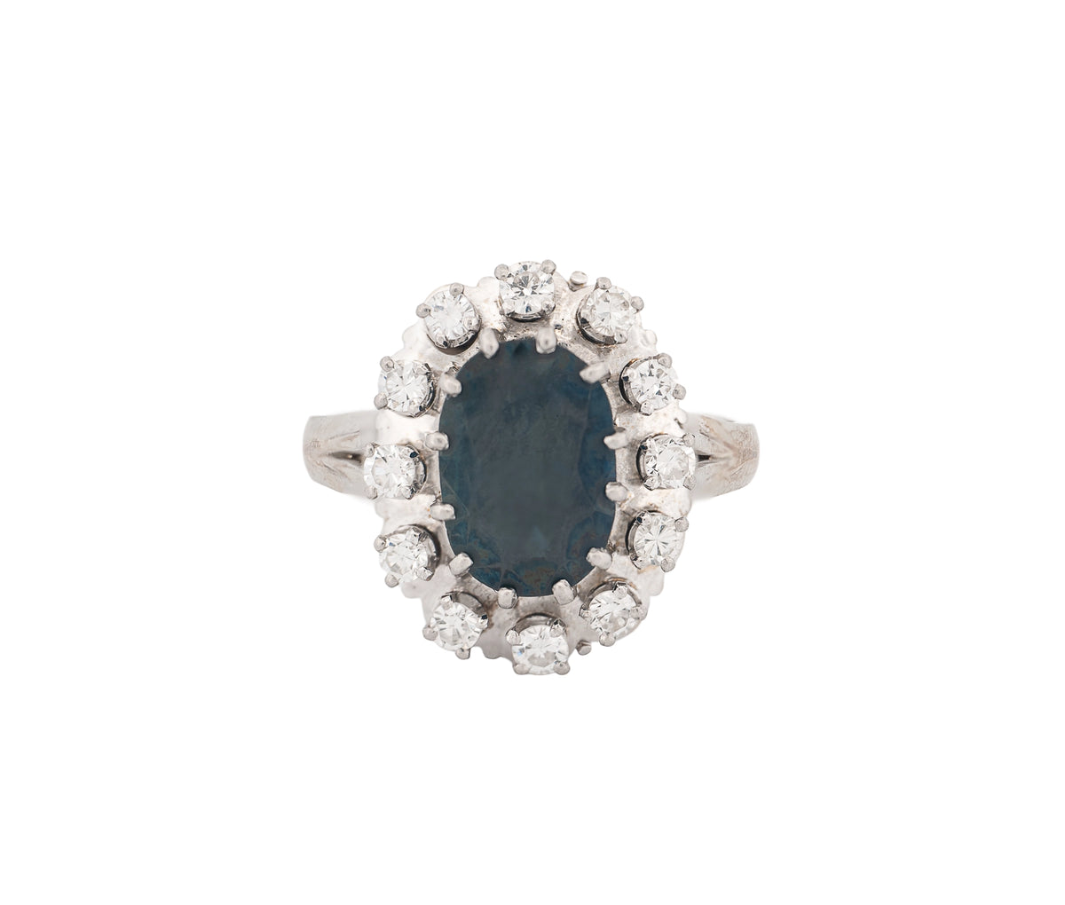 14K White Gold Blue Sapphire & Diamond Halo Ring – 3.11 CT