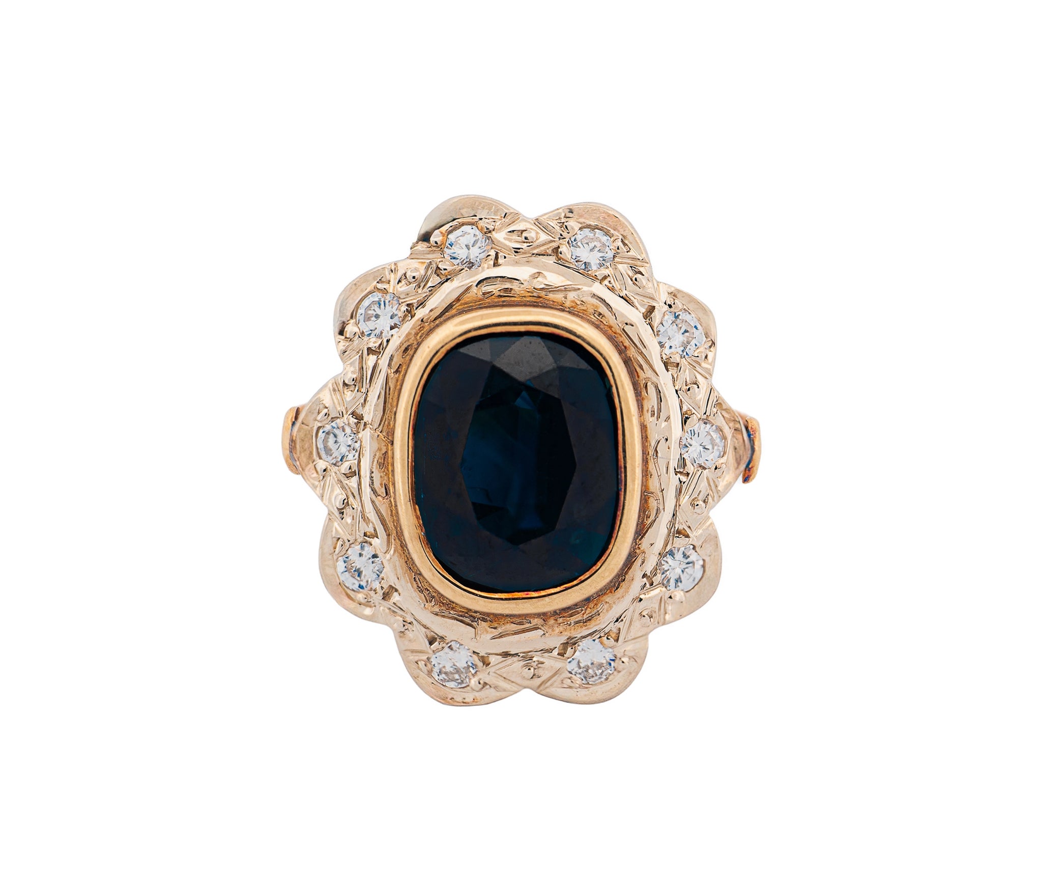 14K Yellow Gold Blue Sapphire & Diamond Halo Ring – 2.86 CT