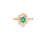 14K Yellow Gold Diamond and Natural Emerald Ballerina Style Ring