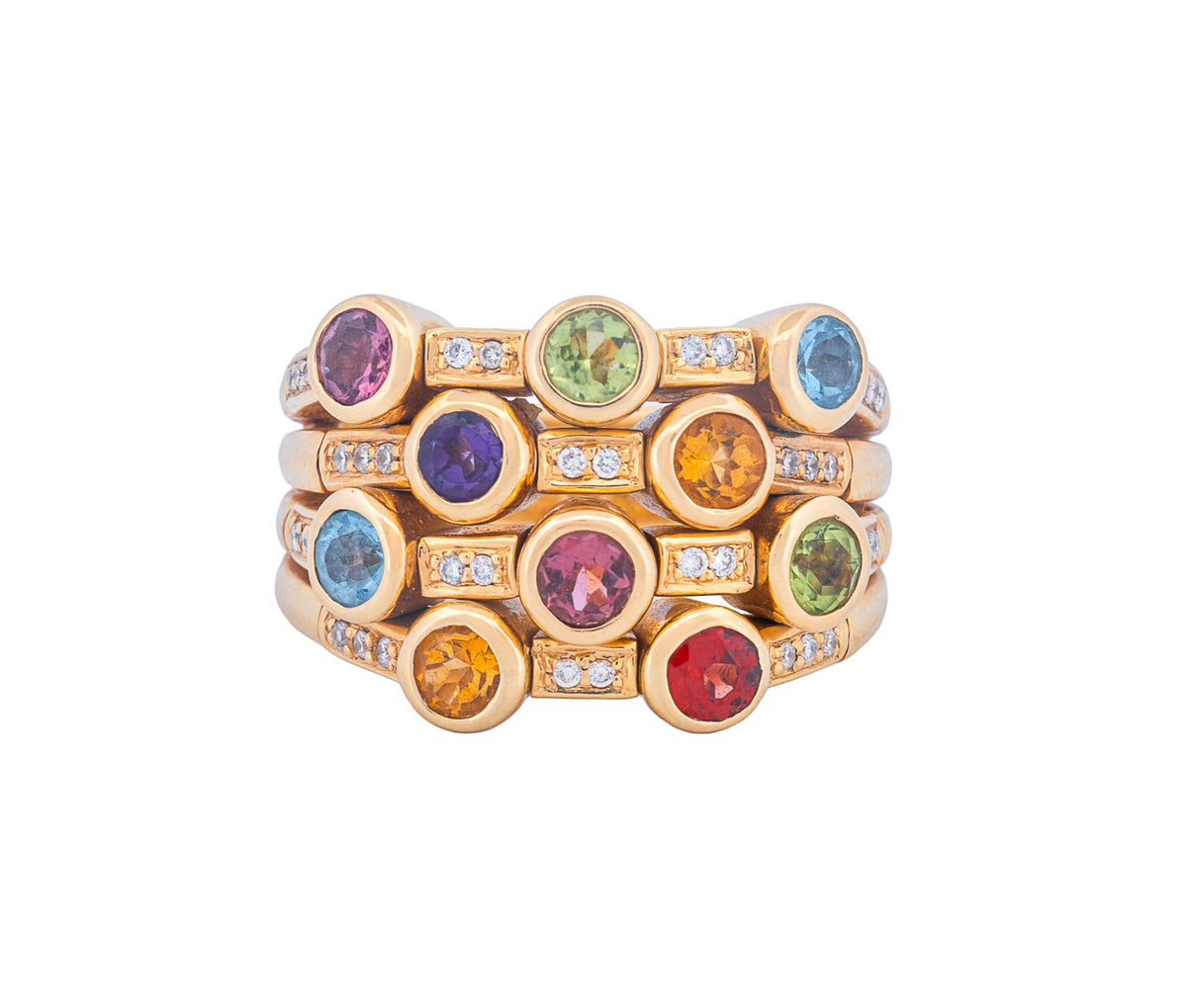 14K Yellow Gold Authentic Sonia B. Diamond and Gemstone Ring