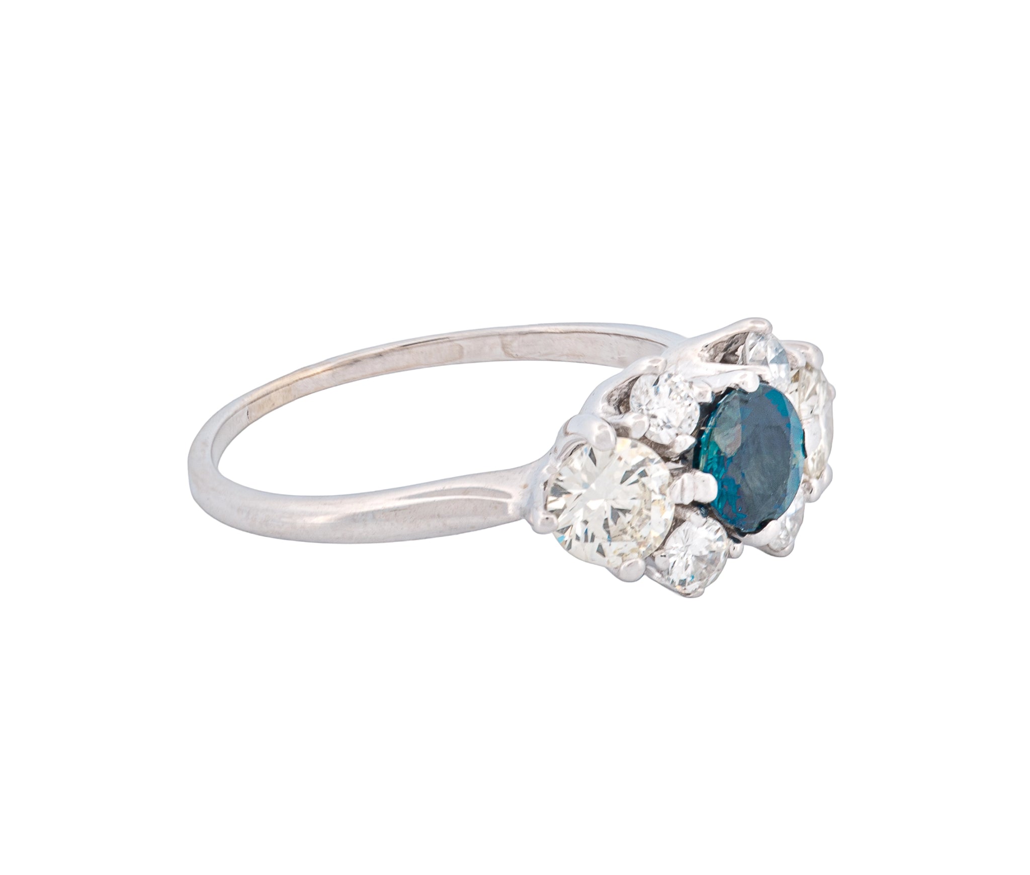 14K White Gold Diamond & Natural Blue Sapphire Cluster Style Ring
