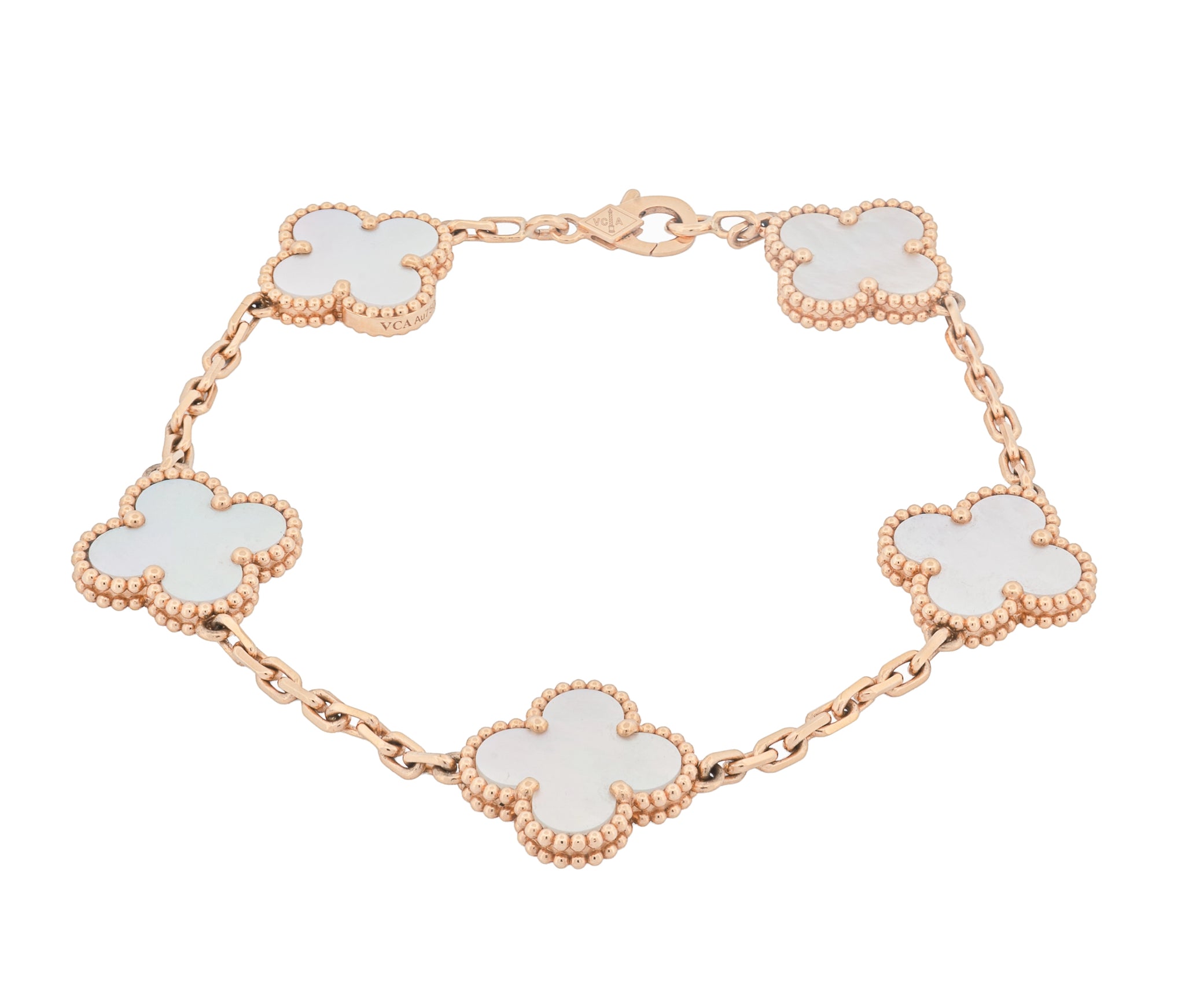 Van Cleef & Arpels 18K Yellow Gold Alhambra Mother Of Pearl Motifs Bracelet