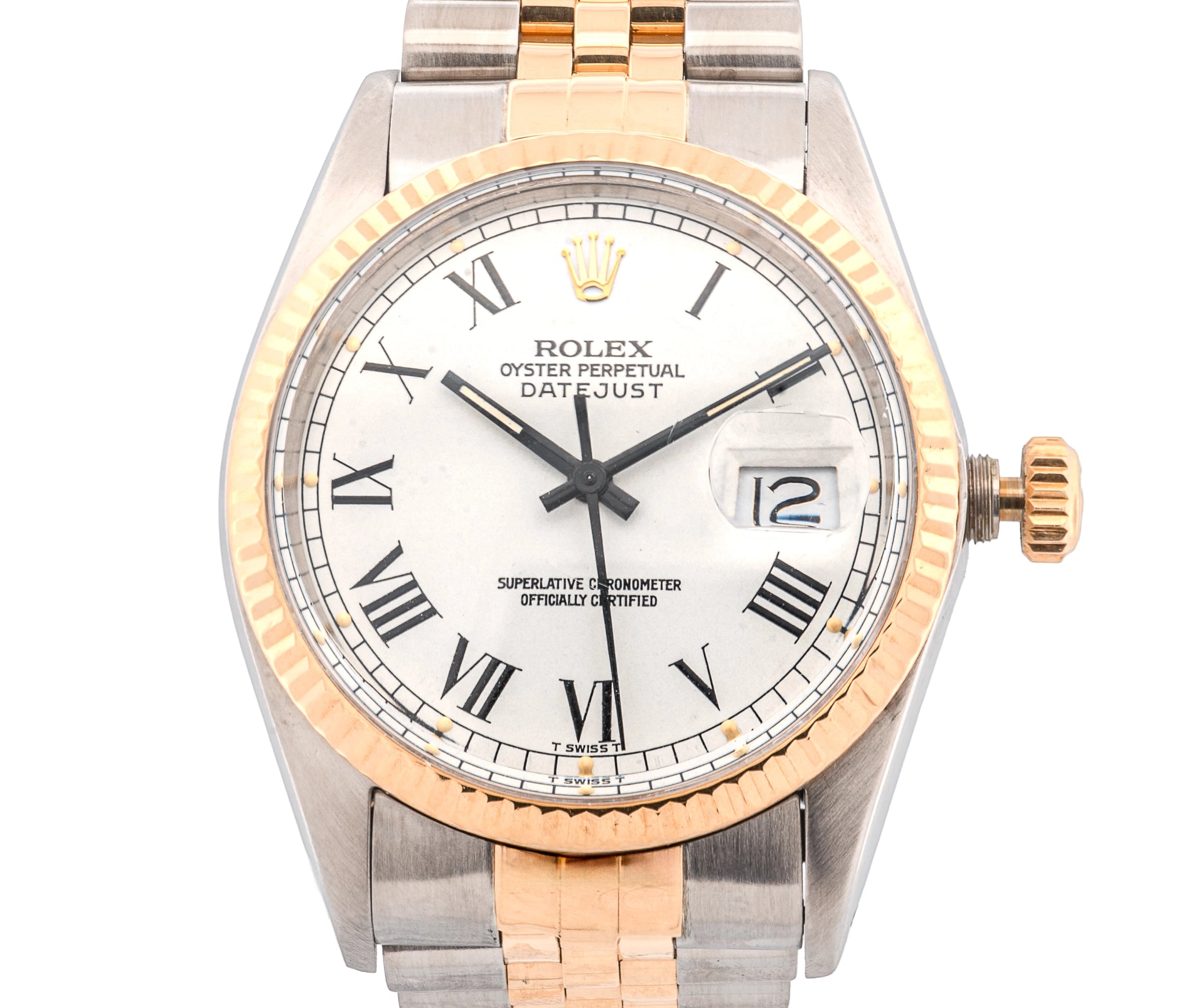Rolex 18k/SS Datejust on Jubilee band, Buckley dial, acrylic crystal.