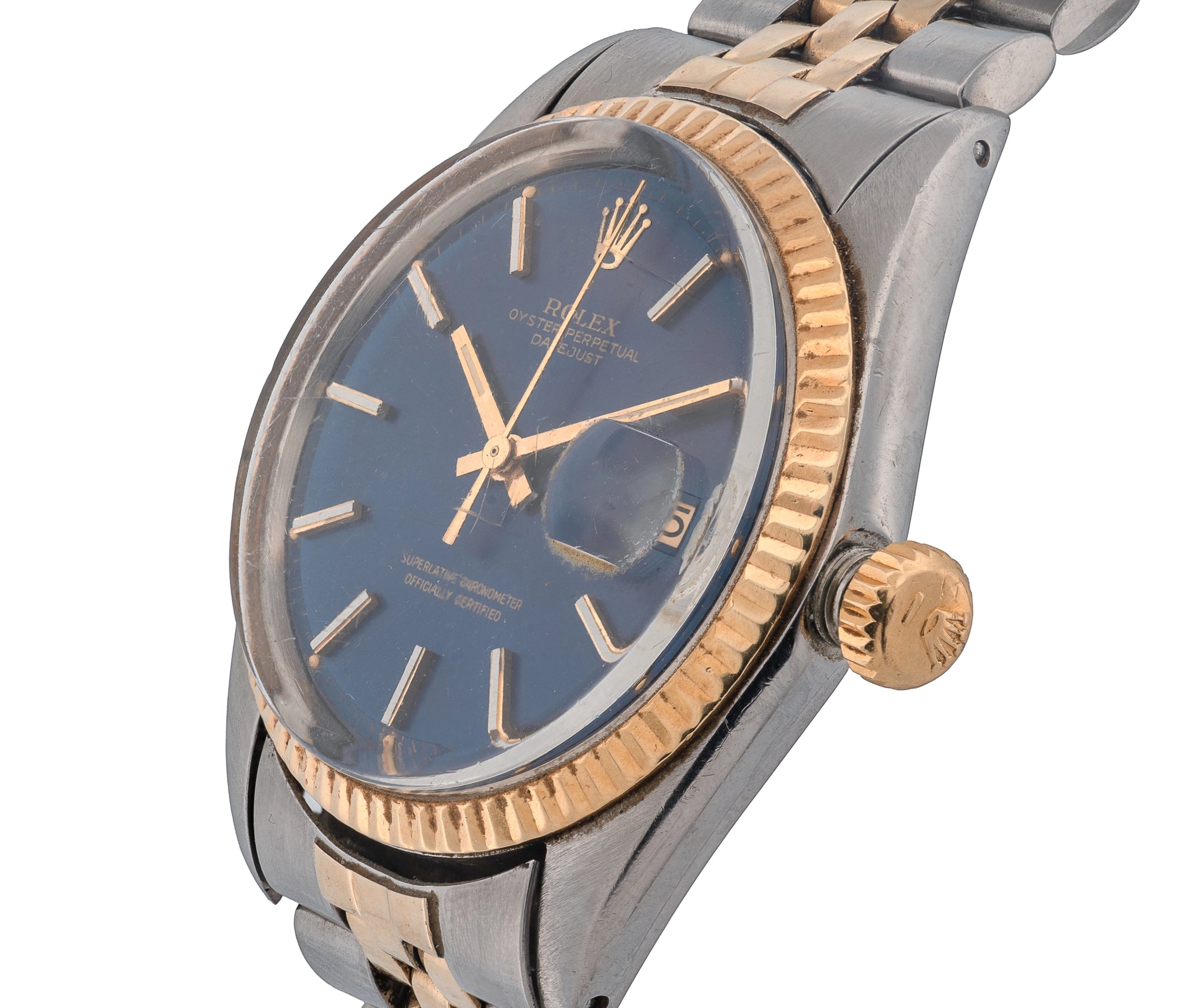 Rolex 36mm 14k/SS Datejust on Jubilee band, blue dial.