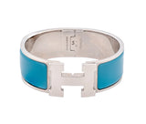 Hermes Enamel Wide Clic Clac H Bracelet Bleu Indien
