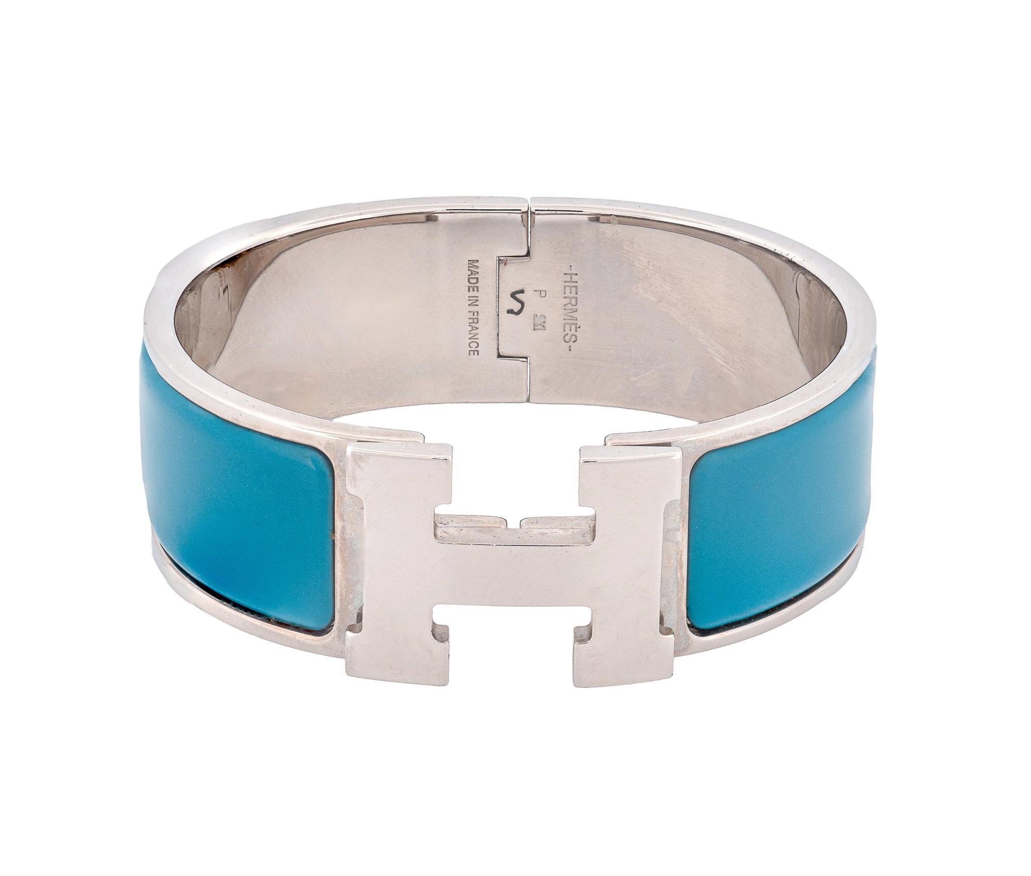 Hermes Enamel Wide Clic Clac H Bracelet Bleu Indien