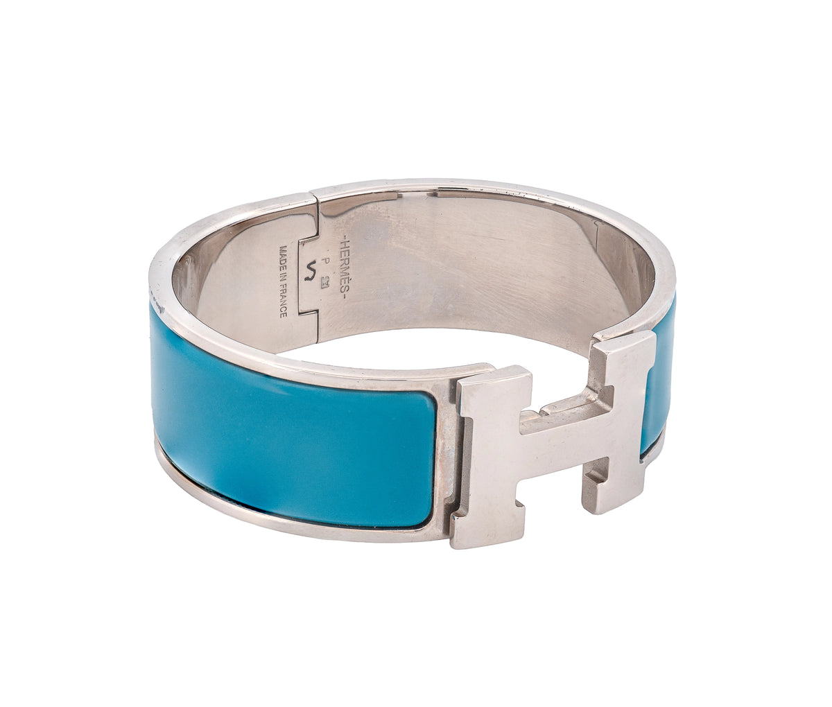 Hermes Enamel Wide Clic Clac H Bracelet Bleu Indien