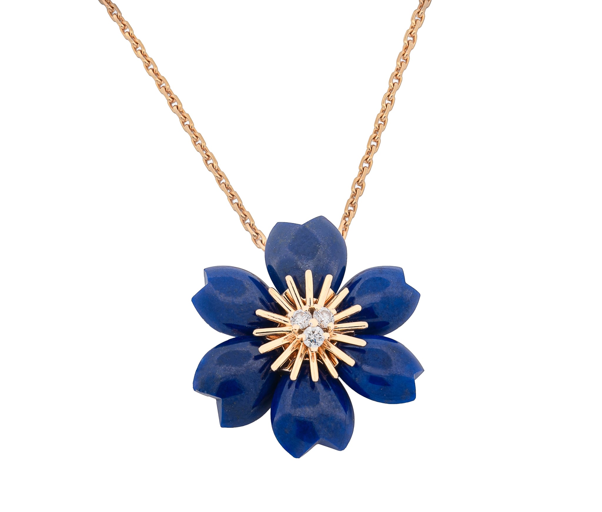 Van Cleef & Arpels Mini Rose de Noel Lazuli Blue Necklace
