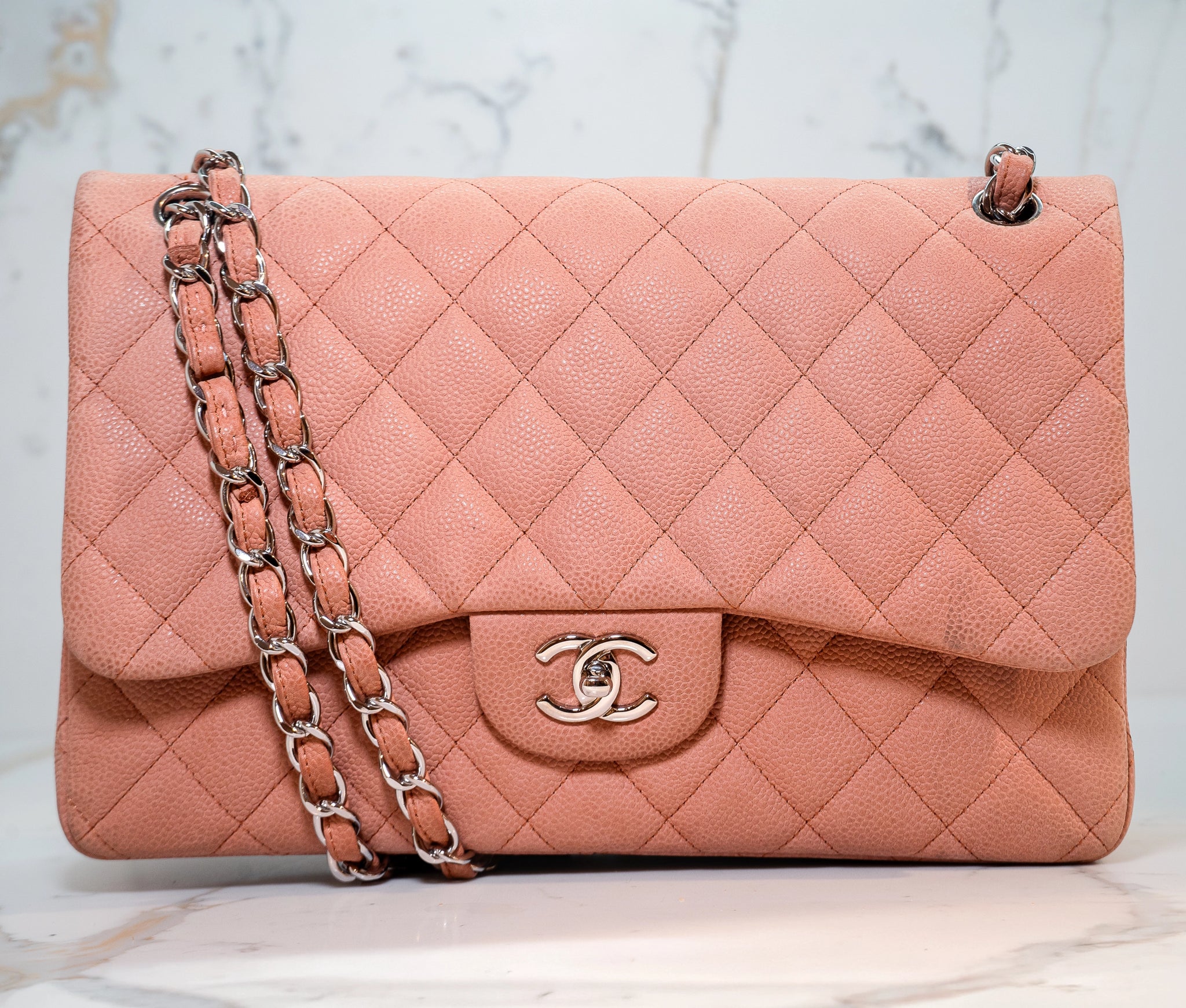 Chanel Beige Caviar Quilted Double Flag Bag