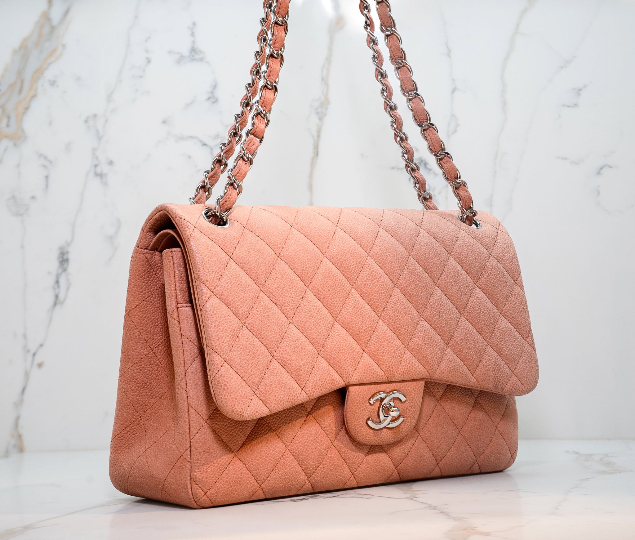 Chanel Beige Caviar Quilted Double Flag Bag