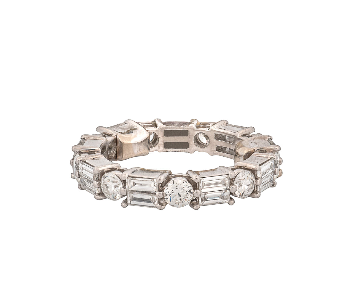 Platinum 3.02Ct Round & Baguette Diamond Eternity Ring