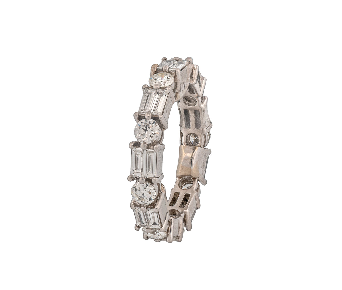 Platinum 3.02Ct Round & Baguette Diamond Eternity Ring