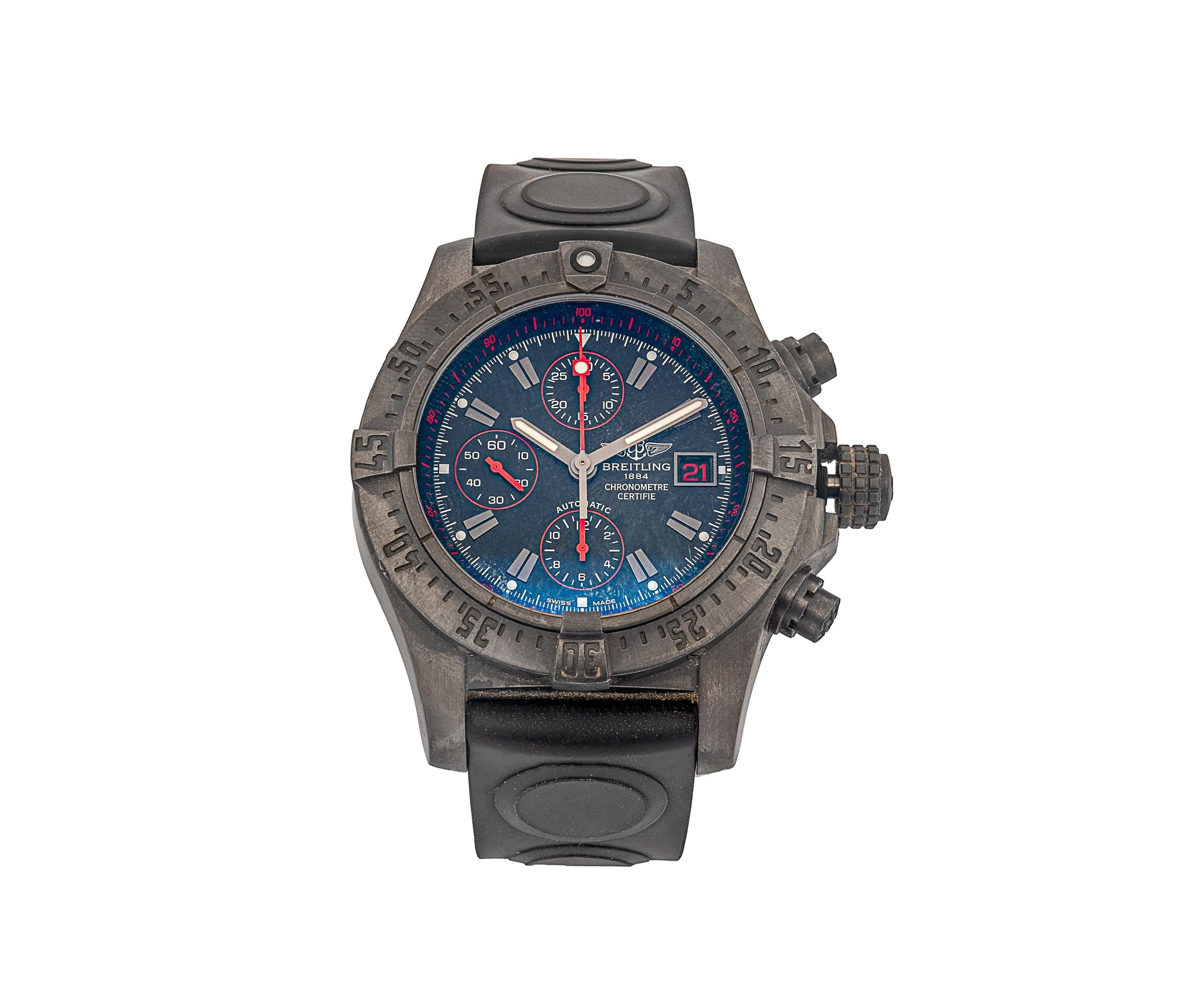 Breitling Avenger Hurricane Chronograph – Black Case, Blue Dial, Rubber Strap