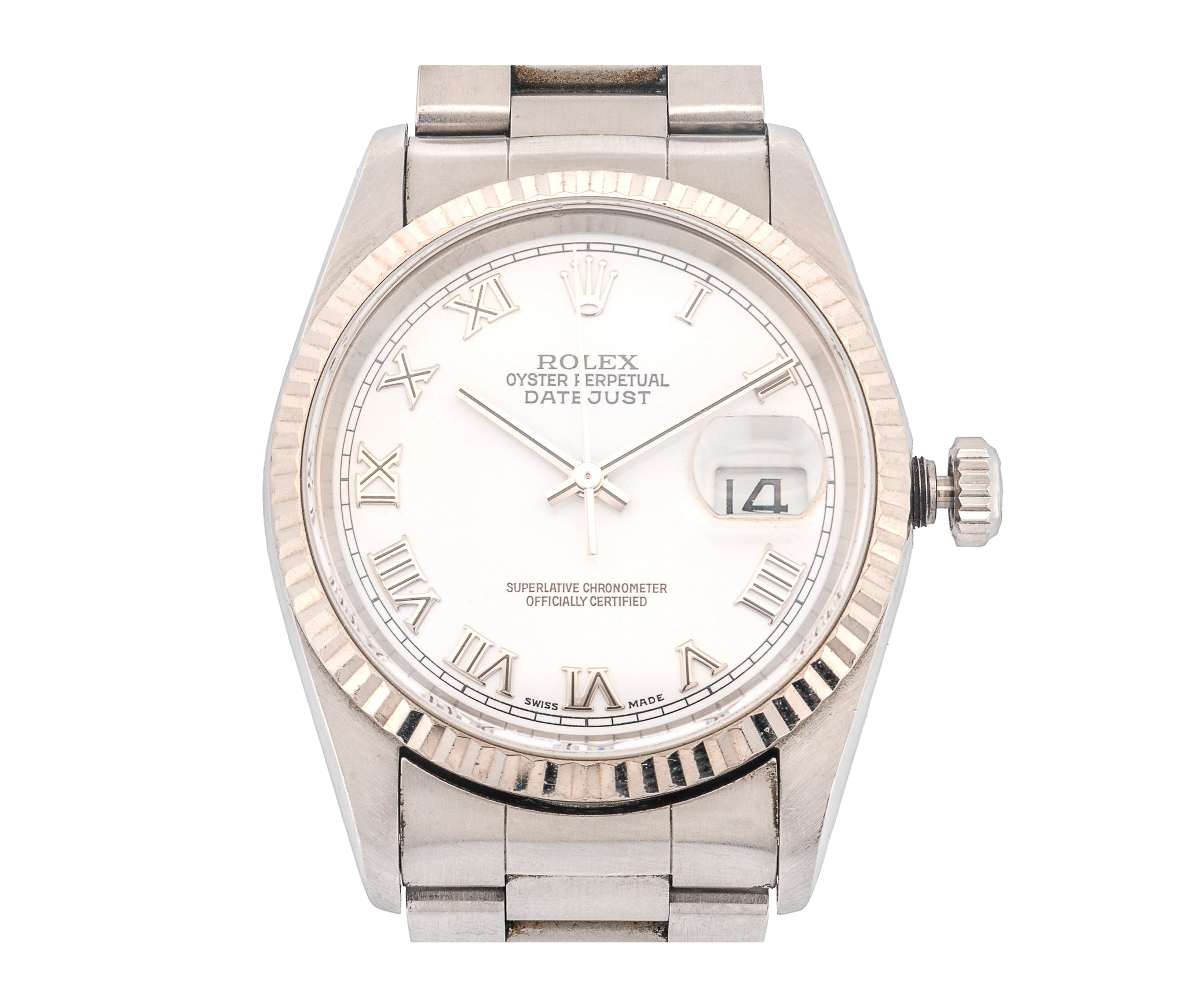 Rolex Datejust 36mm – Steel & White Gold Fluted Bezel, Roman Numeral Dial
