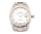 Rolex Datejust 36mm – Steel & White Gold Fluted Bezel, Roman Numeral Dial