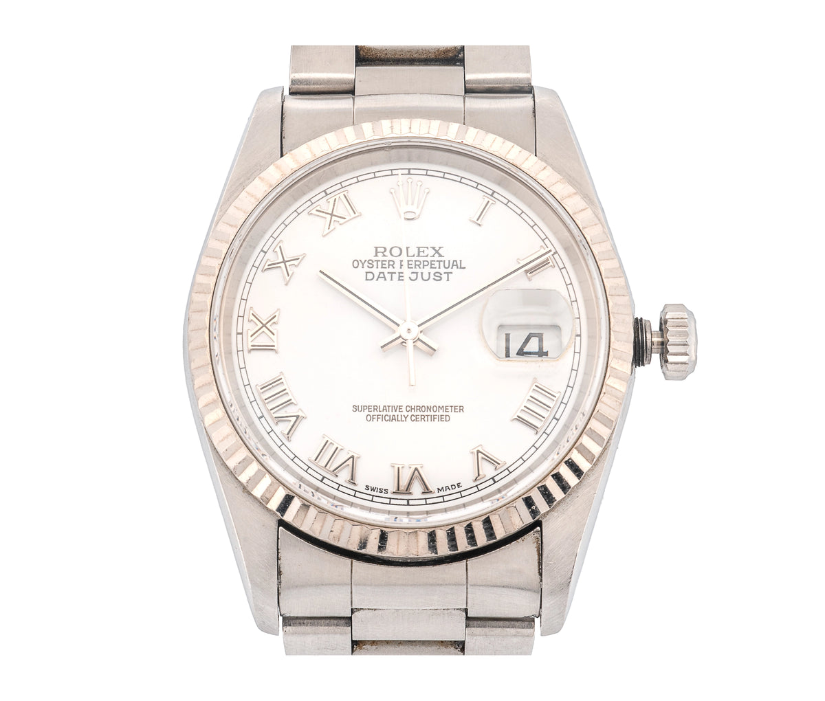 Rolex Datejust 36mm – Steel & White Gold Fluted Bezel, Roman Numeral Dial