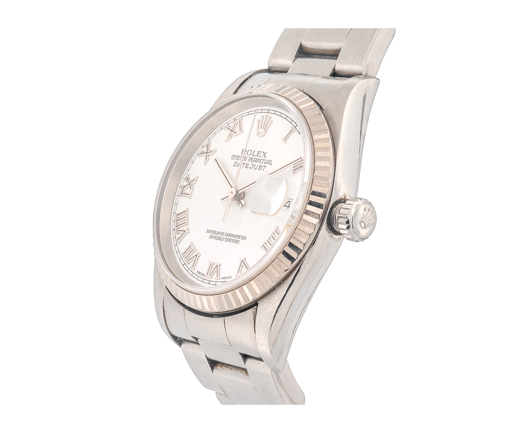 Rolex Datejust 36mm – Steel & White Gold Fluted Bezel, Roman Numeral Dial