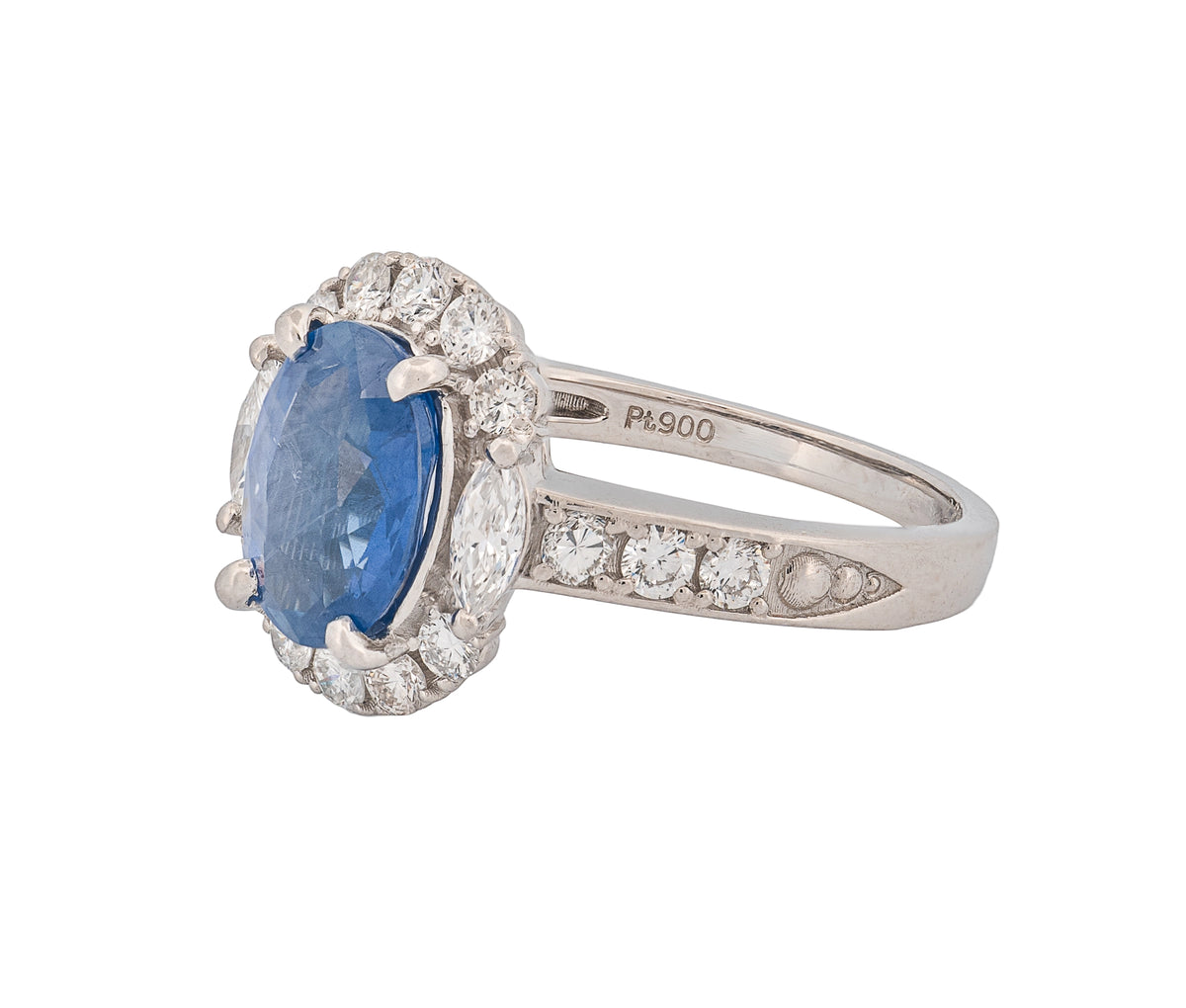 Platinum GIA Certified 2.23 Ct Natural Sapphire & Diamond Ring