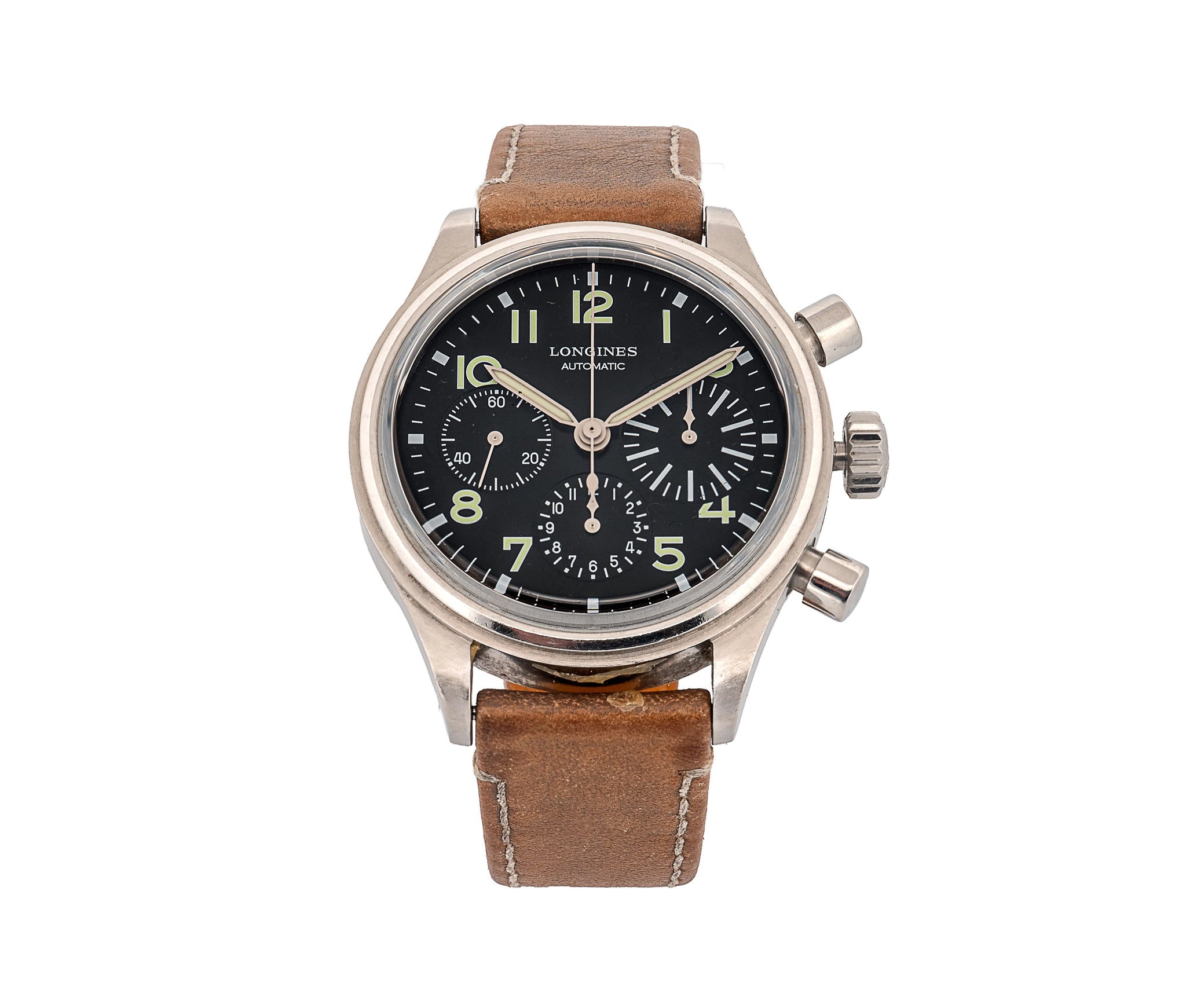 Longines Avigation BigEye Chronograph Automatic Black Dial Brown Leather Strap