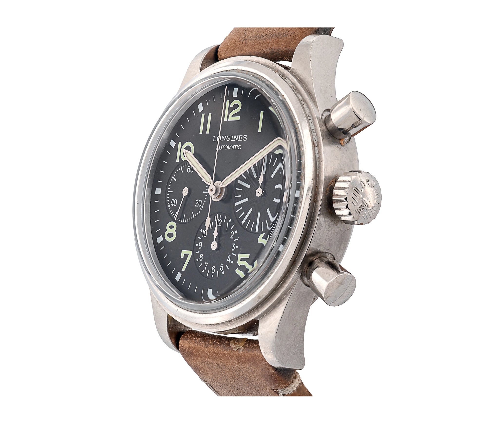 Longines Avigation BigEye Chronograph Automatic Black Dial Brown Leather Strap