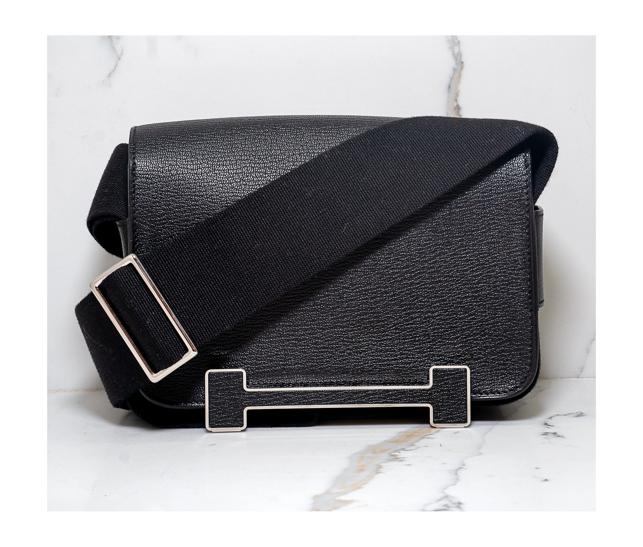 Hermès Geta Bag Black Chevre Mysore Leather Silver Hardware Mini Crossbody