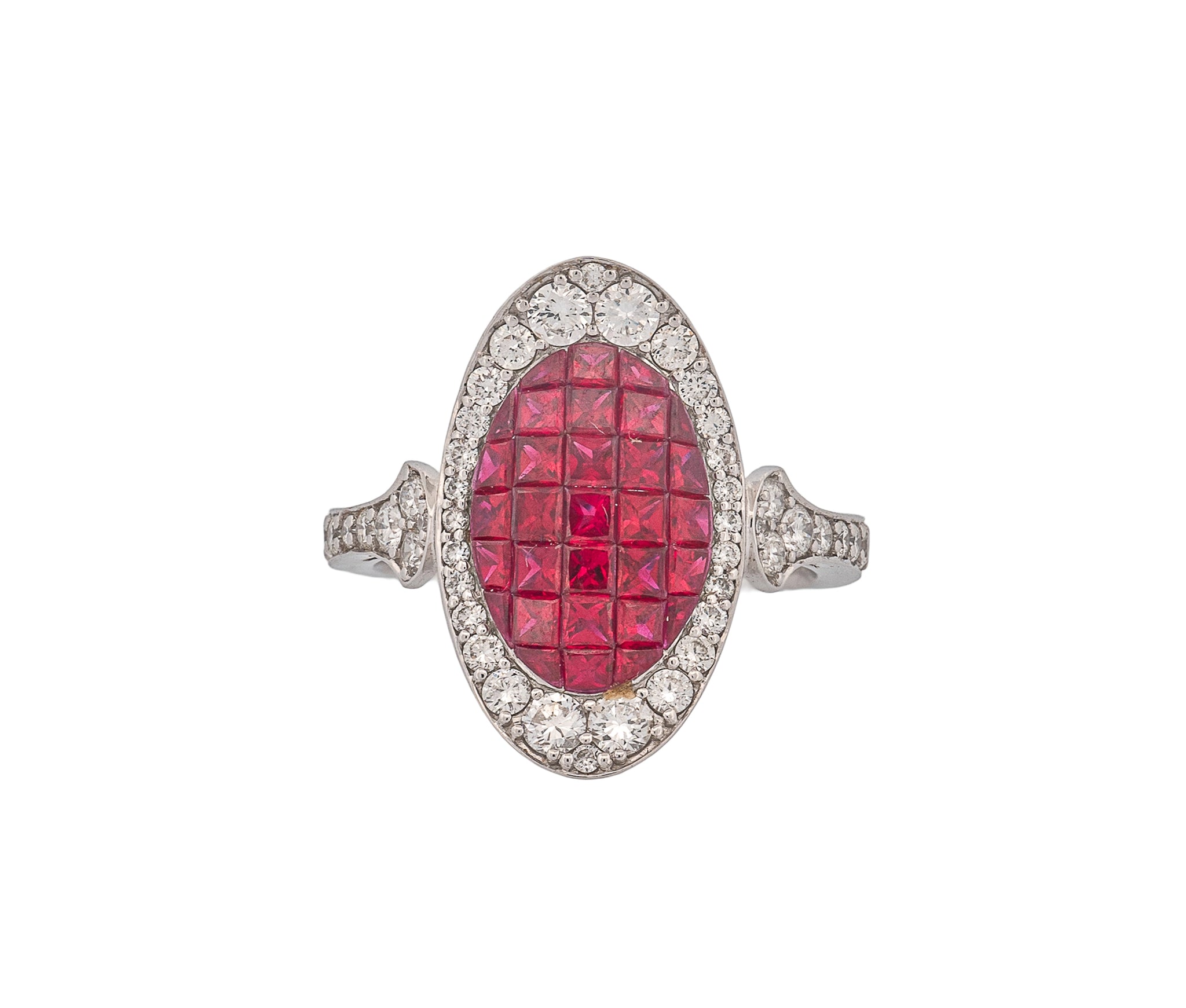 18K White Gold Natural Ruby & Diamond Ring & Earring Set