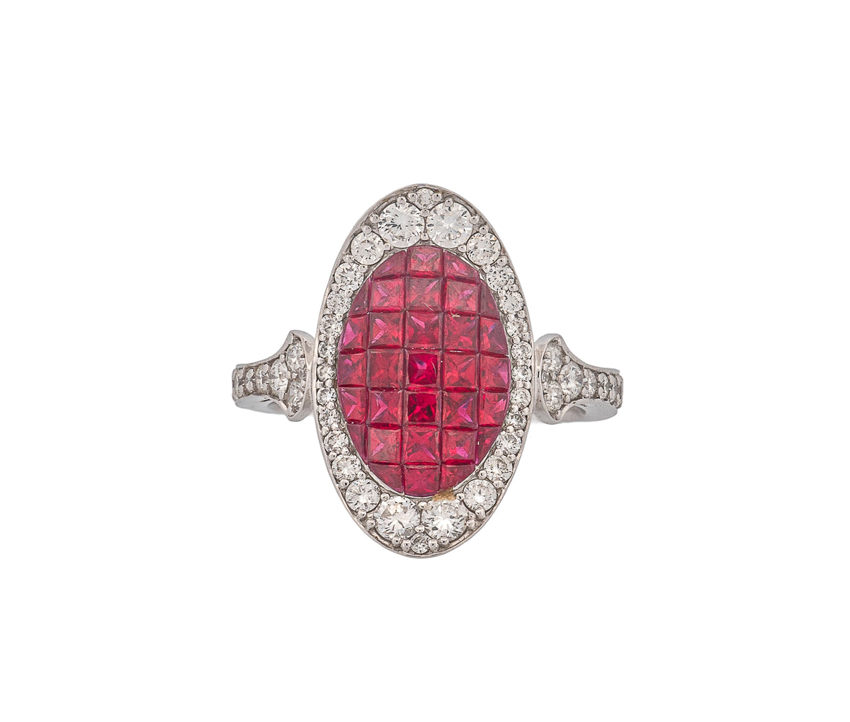 18K White Gold Natural Ruby & Diamond Ring & Earring Set