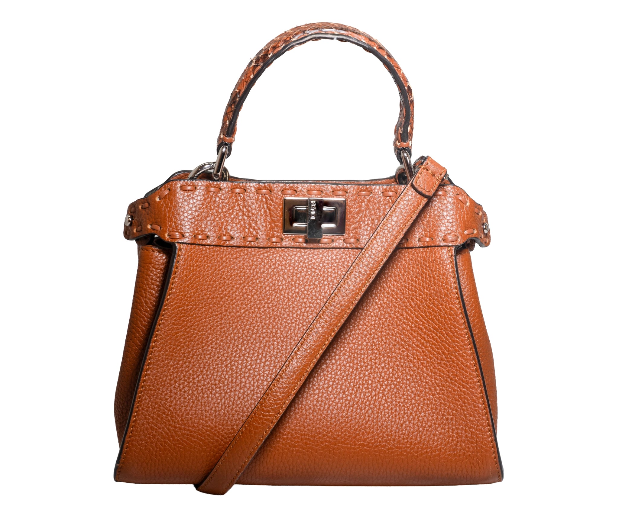 Authentic Fendi Selleria Mini Peekaboo Satchel – Cuoio Romano Leather Snakeskin