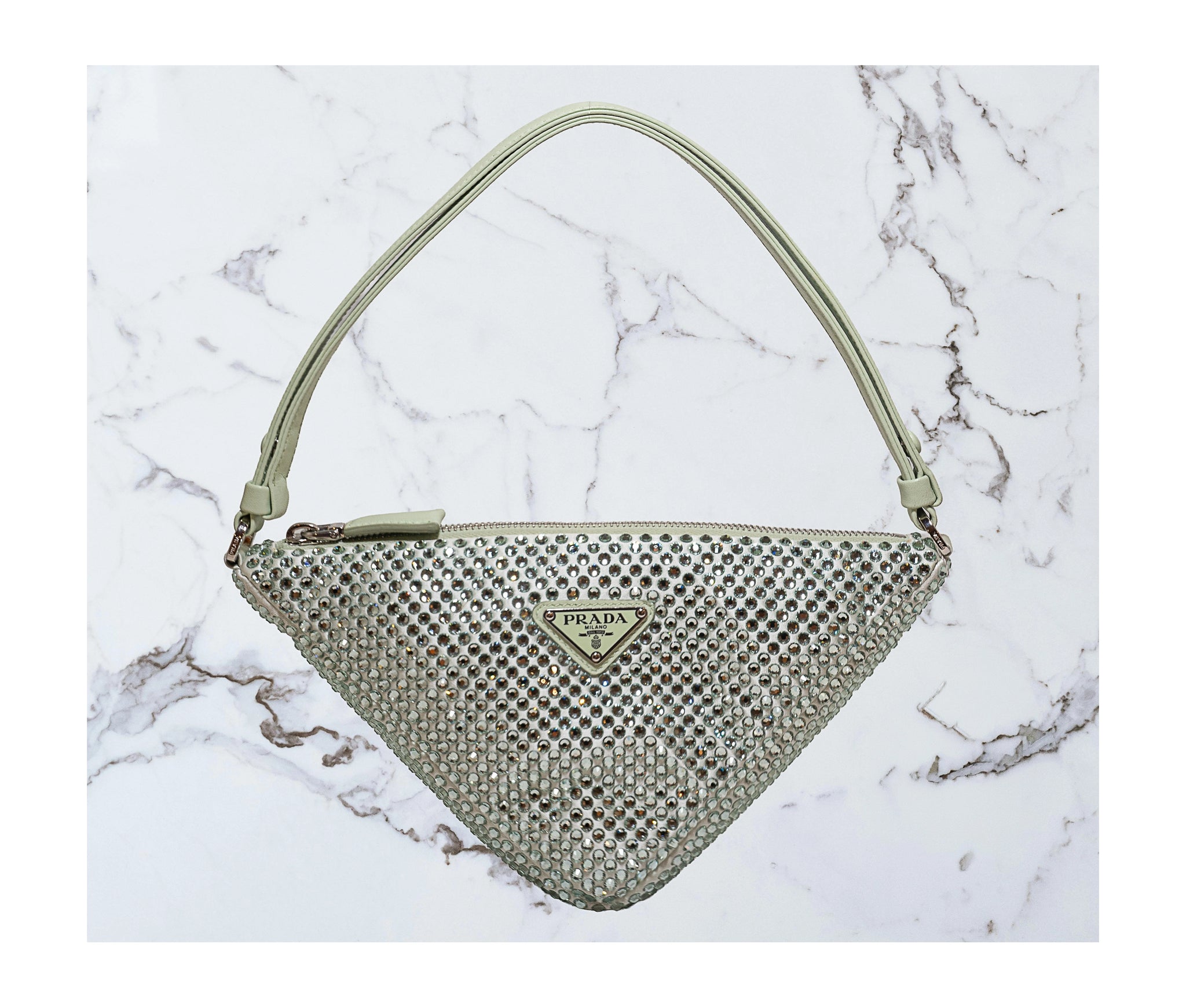 Prada Satin Crystal Triangle Pouch Acqua