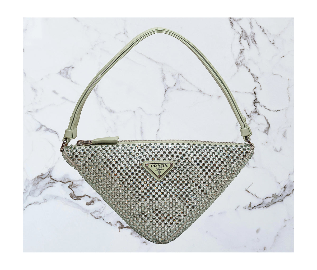 Prada Satin Crystal Triangle Pouch Acqua